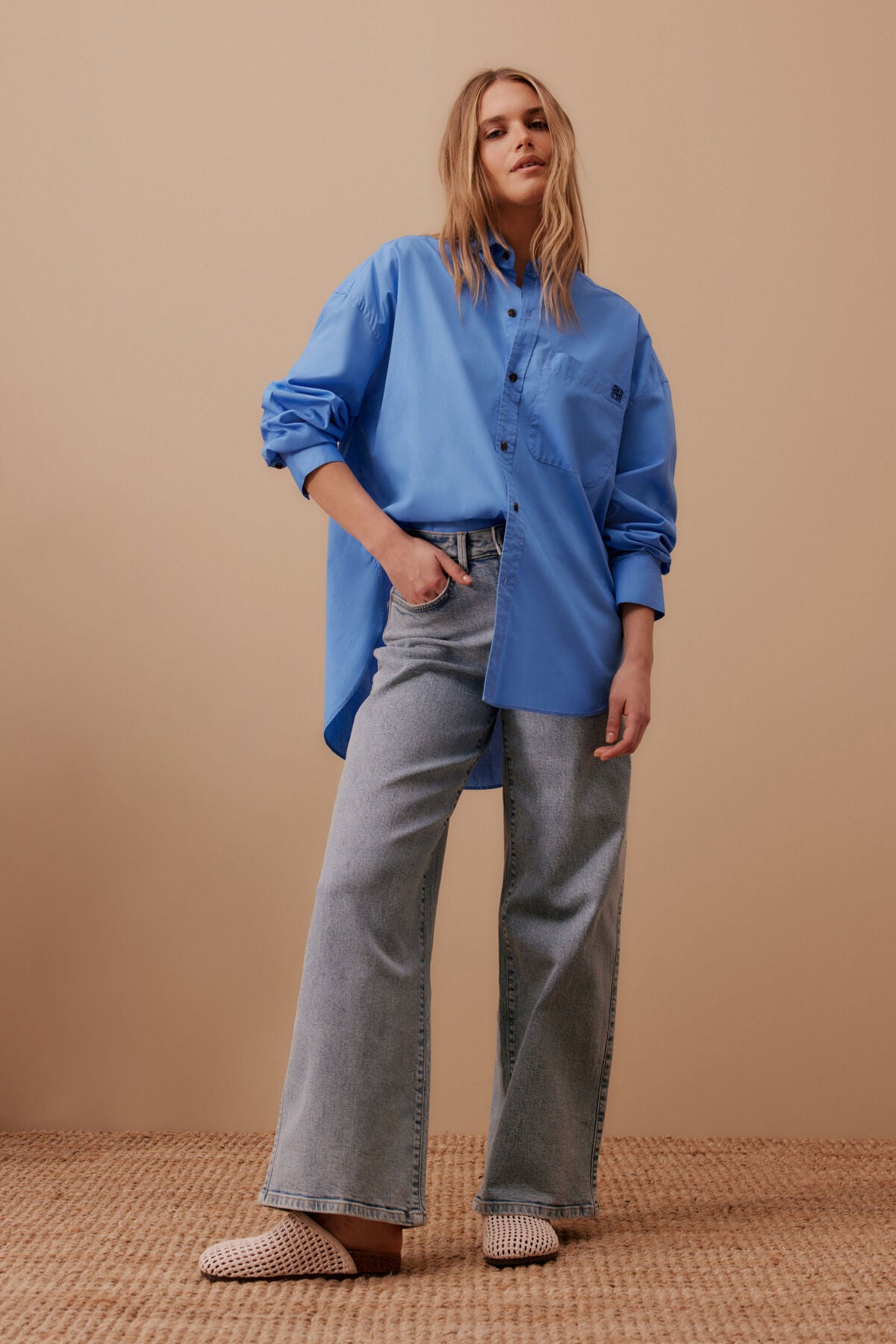 Ceres Life Peta Oversized Shirt in Amalfi Blue