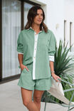 Ceres Life Peta Oversized Shirt - Kelly Green Stripe White Collar