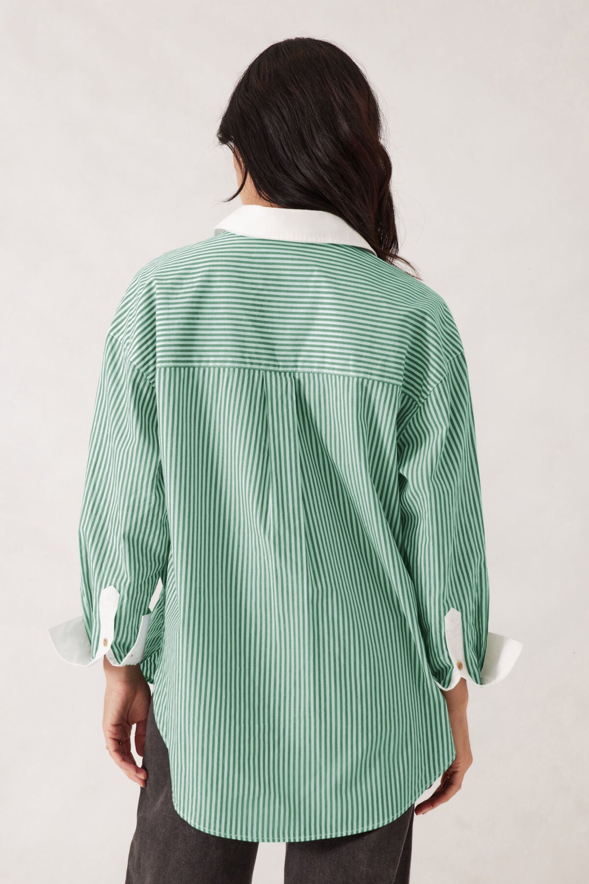 Ceres Life Peta Oversized Shirt - Kelly Green Stripe White Collar