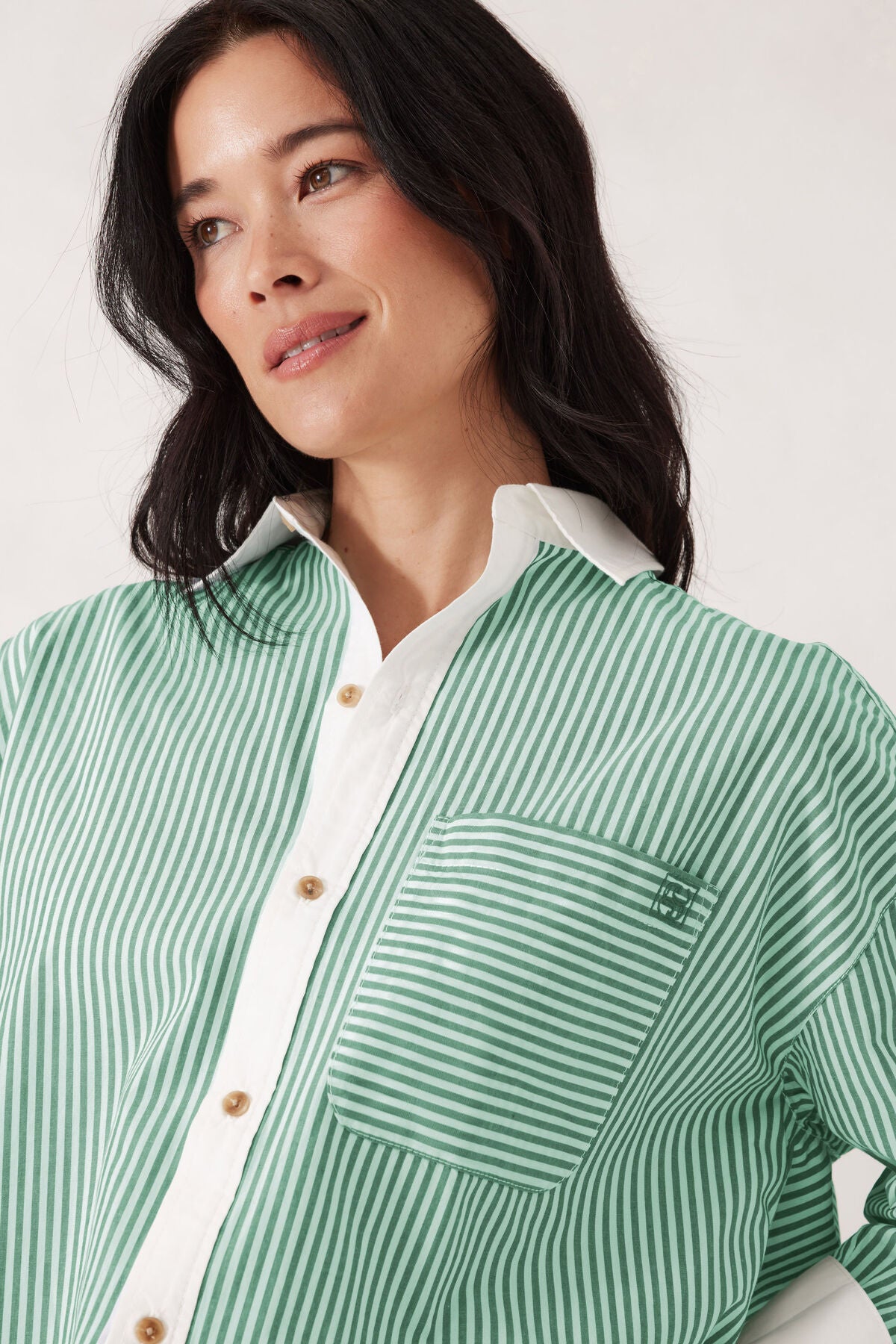 Ceres Life Peta Oversized Shirt - Kelly Green Stripe White Collar