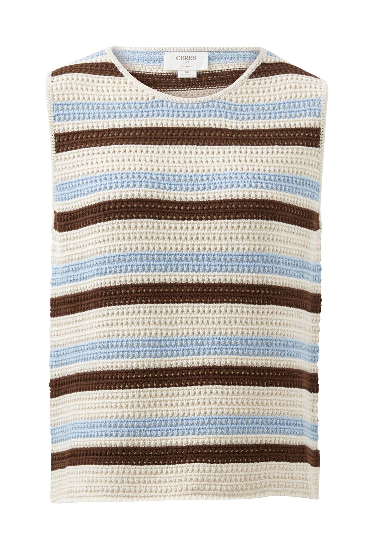 Ceres Life Margot Mesh Tank in Ecru with Chalk and Chocolate Stripe