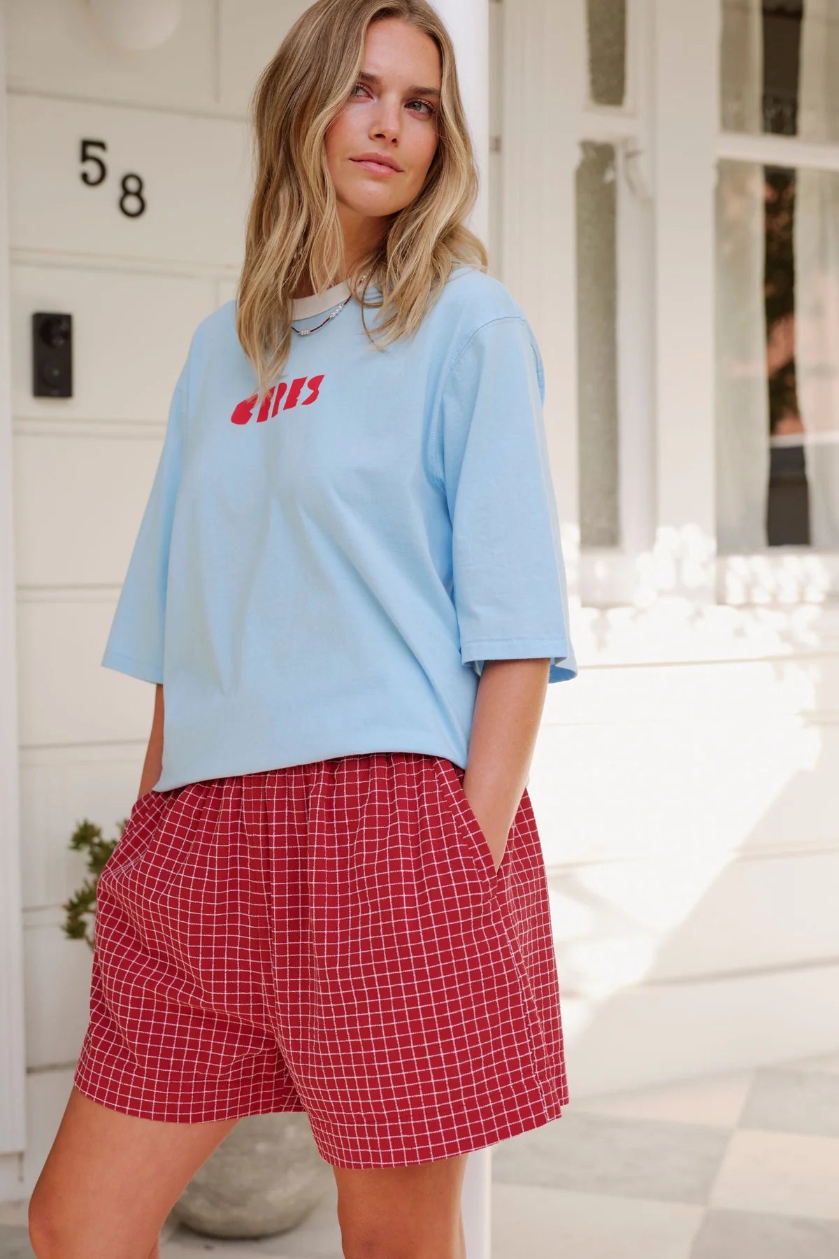 Mila Shorts in Textured Red Check