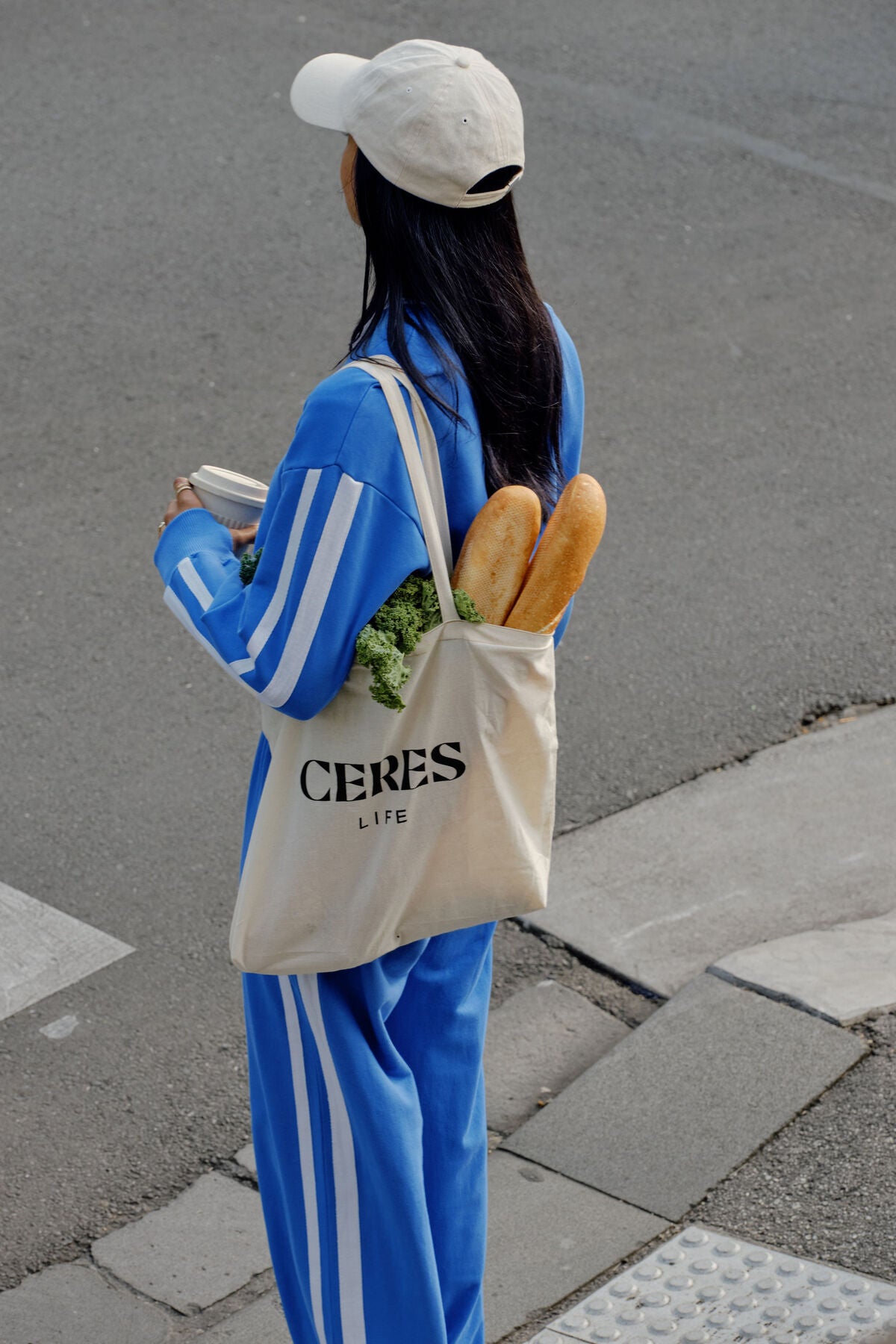 Ceres Life Sasha Sporty Slouchy Crewe in Marine Blue Side Stripe