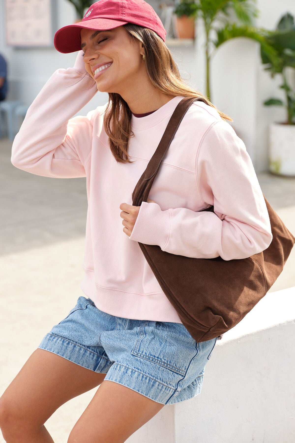Ceres Life Seamed Fleece Top in Shell Pink