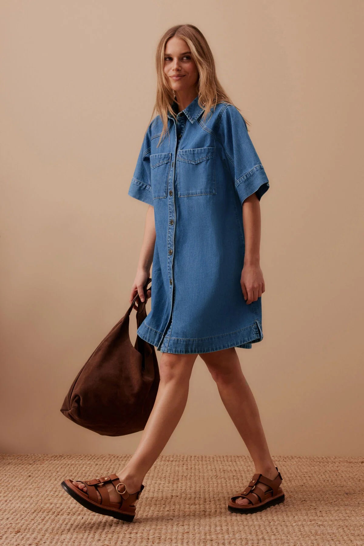 Ceres Life Ava Short Sleeve Yoke Detail Mini Dress