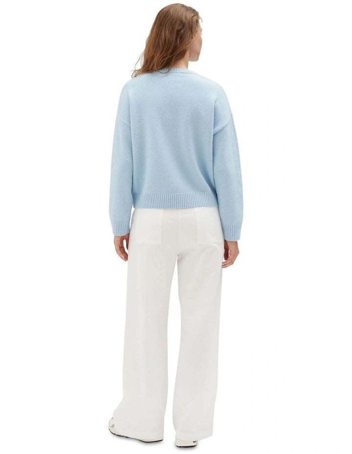 Vacation Club Crew Neck Kn it Top in Blue