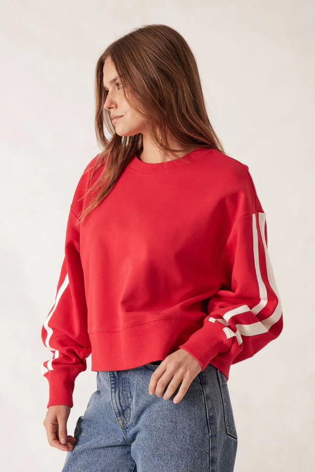 Ceres Life Sporty Slouchy Crew Heritage Red Side Stripe
