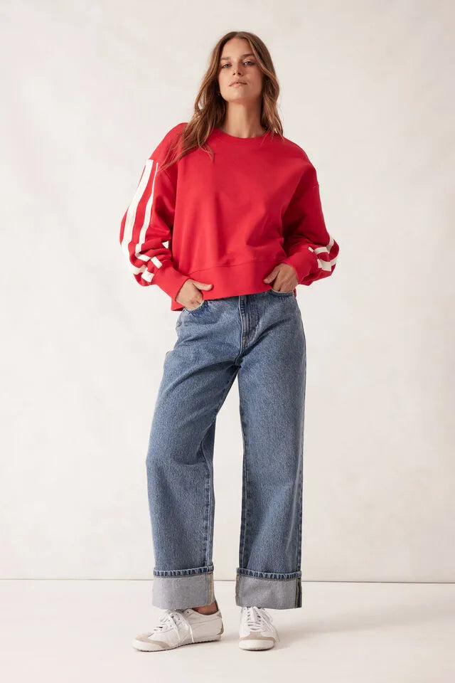 Ceres Life Sporty Slouchy Crew Heritage Red Side Stripe