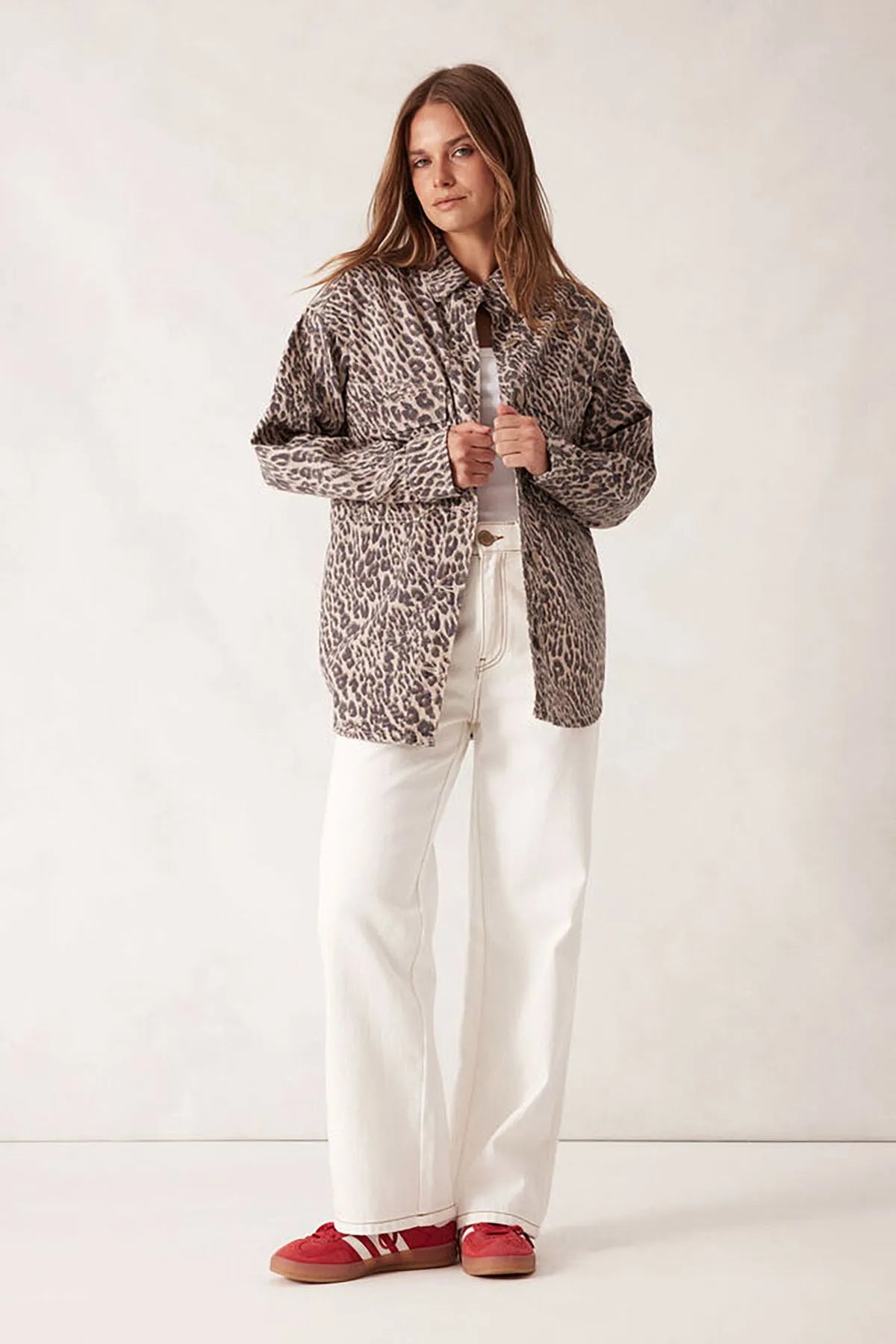Ceres Life Bobbi Side Pocket Denim Shacket in Leopard