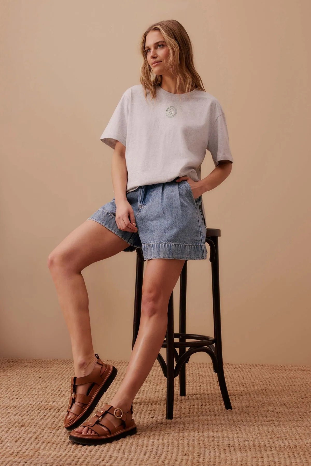 CERES LIFE STEVIE SLOUCHY TEE/CLOUD MARLE/CL CREST PRINT