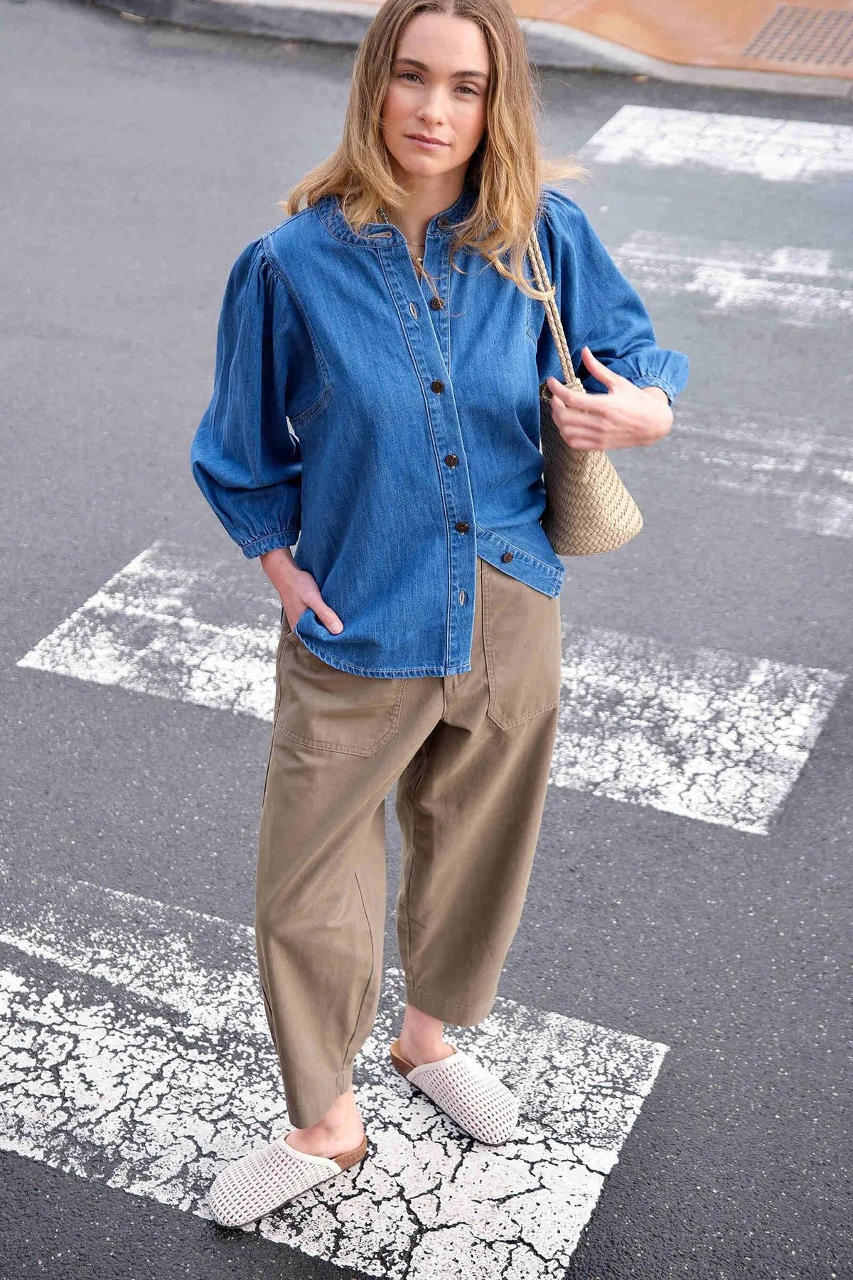 Ceres Life puff Sleeve Denim Shirt in True Indigo