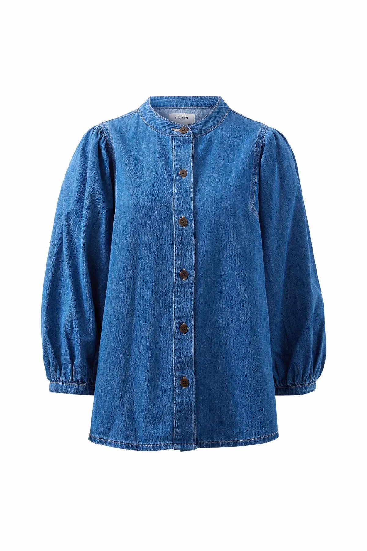 Ceres Life puff Sleeve Denim Shirt in True Indigo