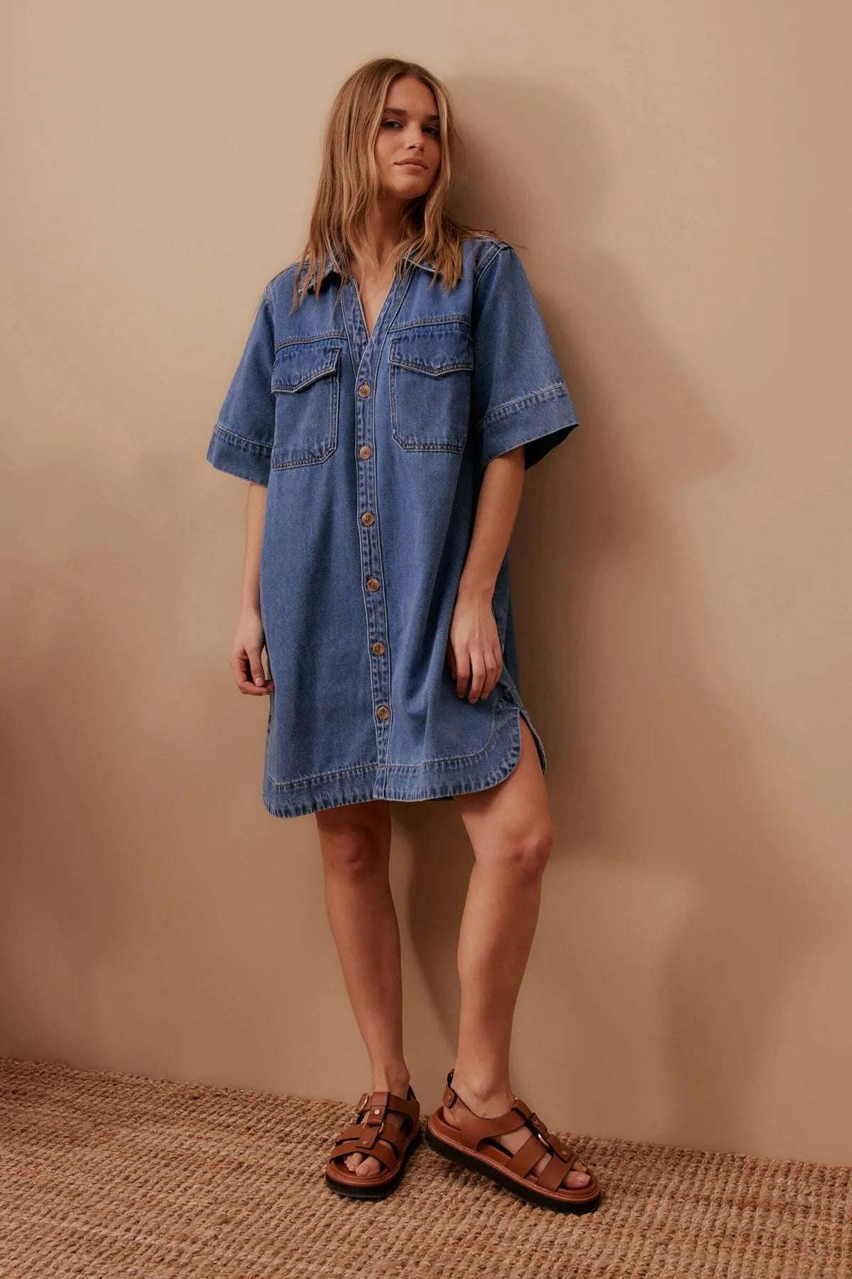 Ceres Life Sammy Relaxed Shirt Dress in Fresh Indigo