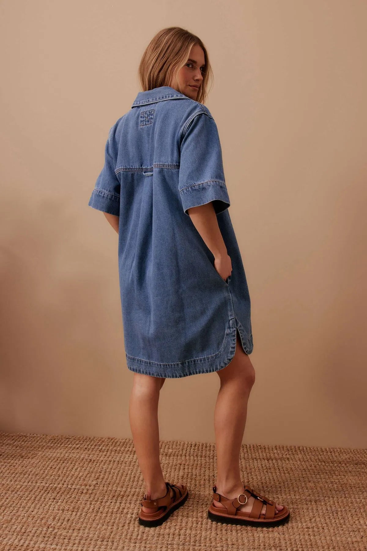 Ceres Life Sammy Relaxed Shirt Dress in Fresh Indigo