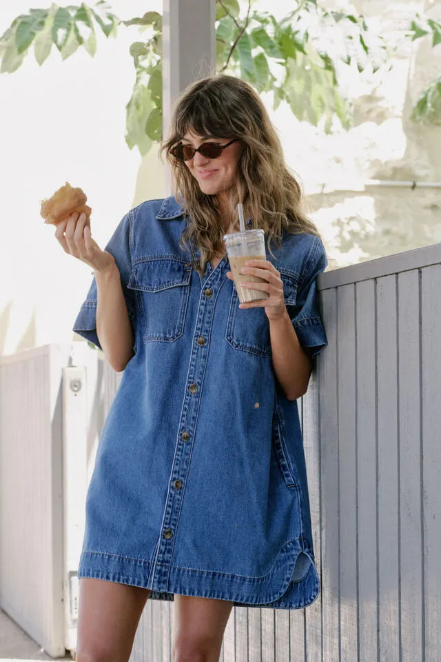 Ceres Life Sammy Relaxed Shirt Dress in Fresh Indigo