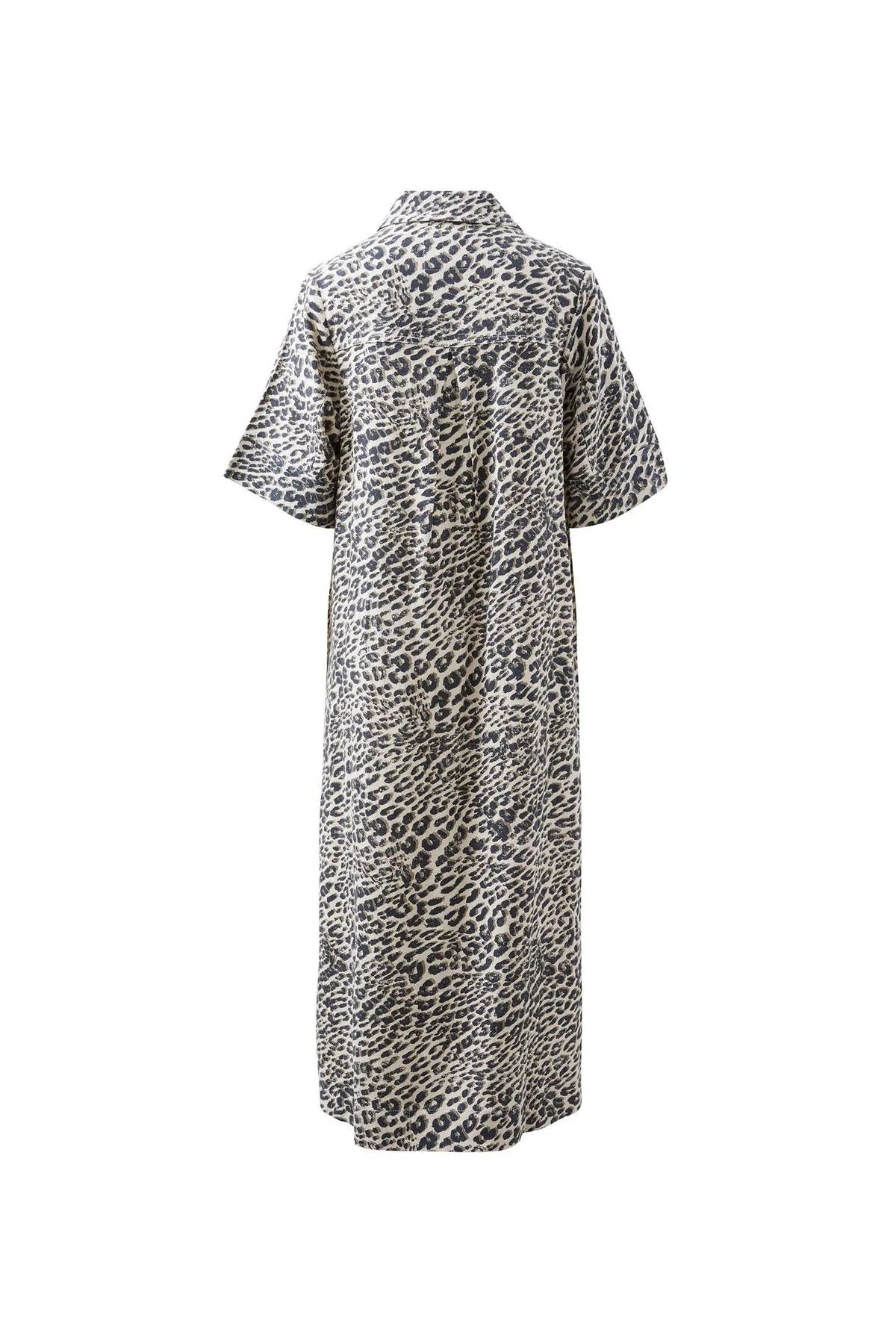 Ceres Life Ava Short Sleeved Midi Dress in Leopard Linen Blend
