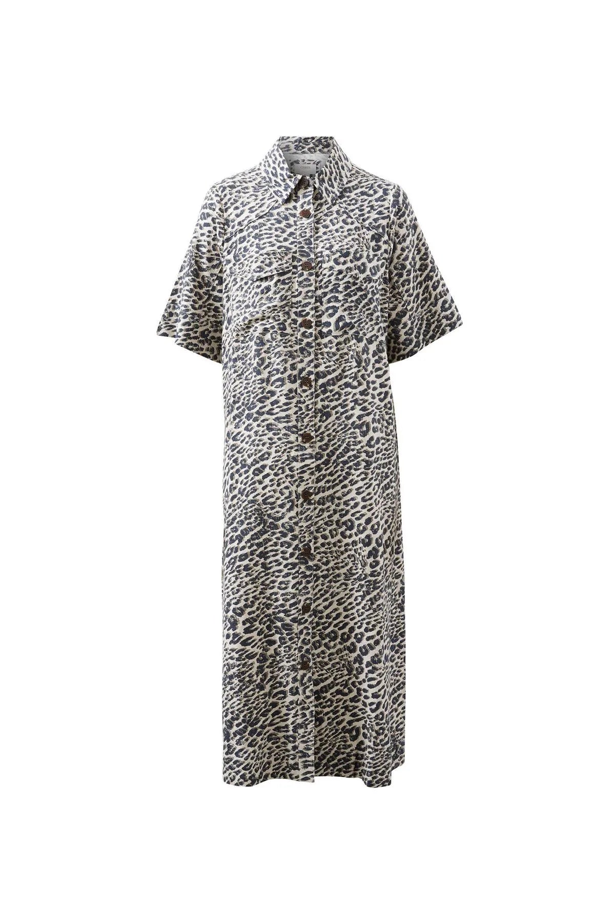Ceres Life Ava Short Sleeved Midi Dress in Leopard Linen Blend