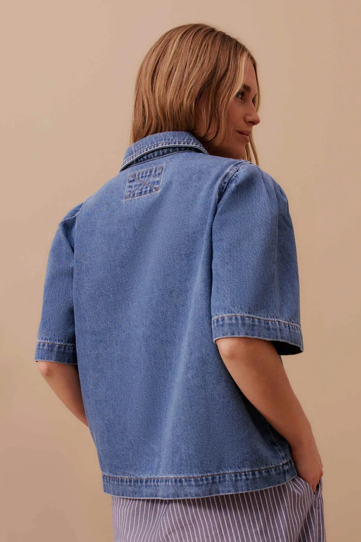 Ceres Life Dylan Pleat Short Sleeve Shirt in Fresh Indigo