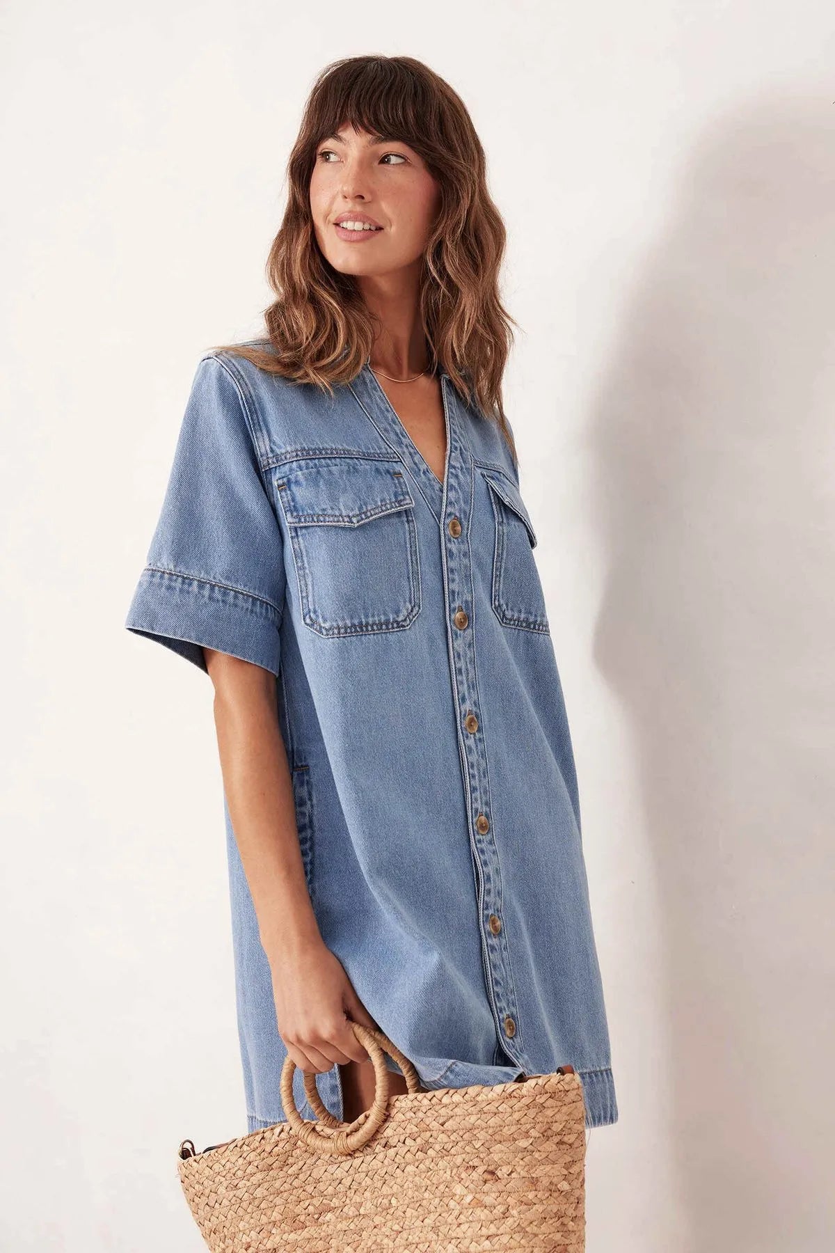 Ceres Life Sammy Relaxed Shirt Dress in Mid Vintage Blue