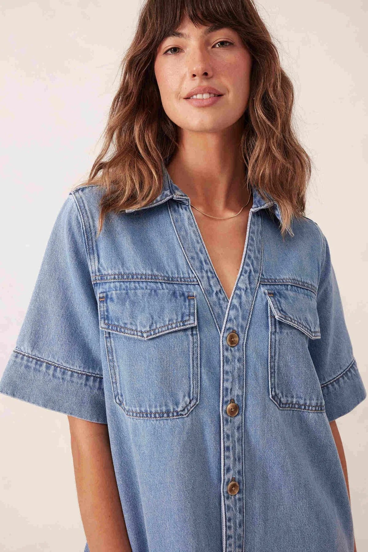 Ceres Life Sammy Relaxed Shirt Dress in Mid Vintage Blue