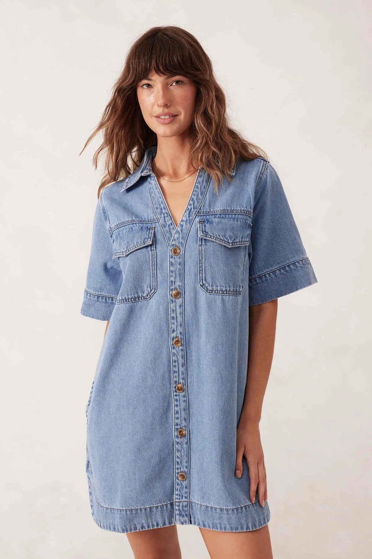 Ceres Life Sammy Relaxed Shirt Dress in Mid Vintage Blue