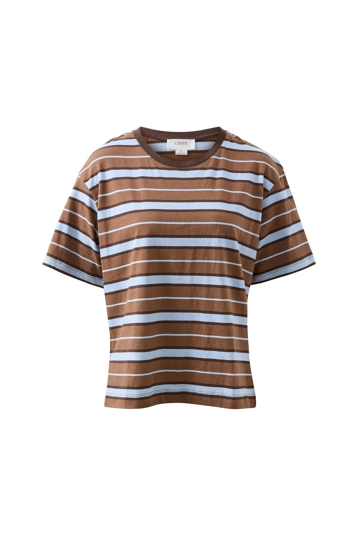 Ceres Life Stevie Slouchy Tee in Chalk/Choc Retro Stripe