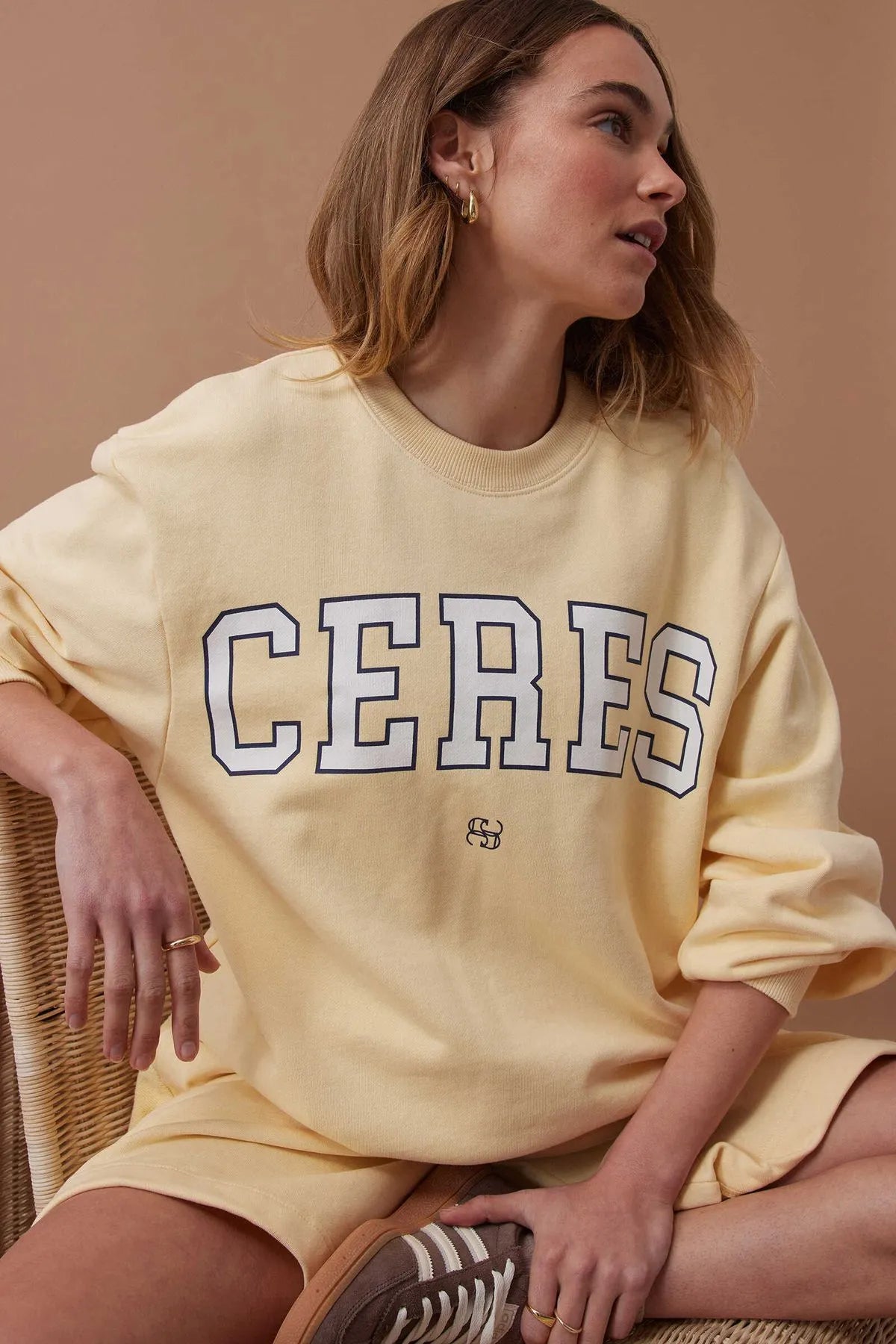 Ceres Life Isla Oversized Crew in Sunny Yellow Heritage Logo