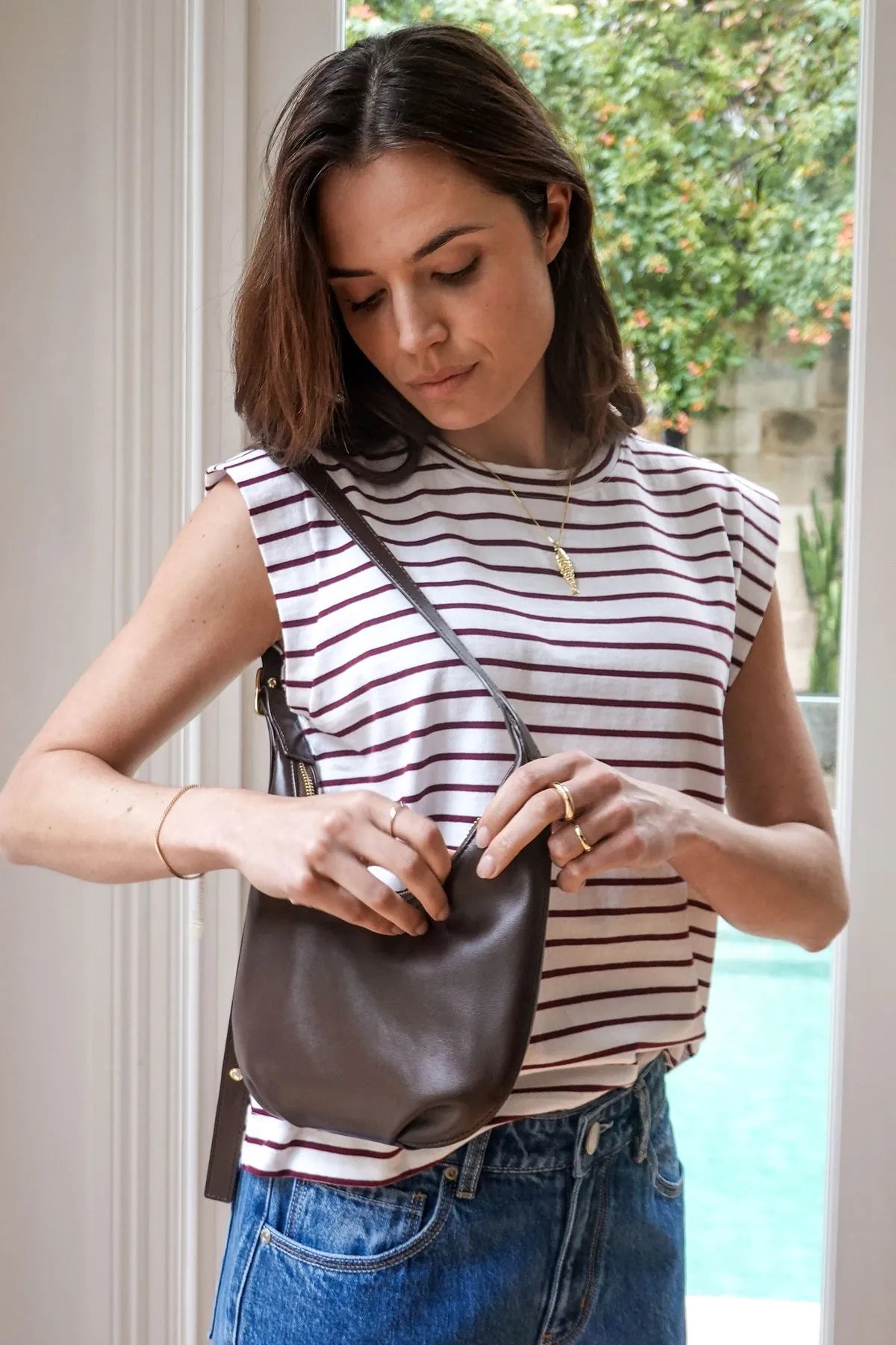 Ceres Life EXTENDED SHOULDER TEE/WHITE/POMEGRANATE STRIPE
