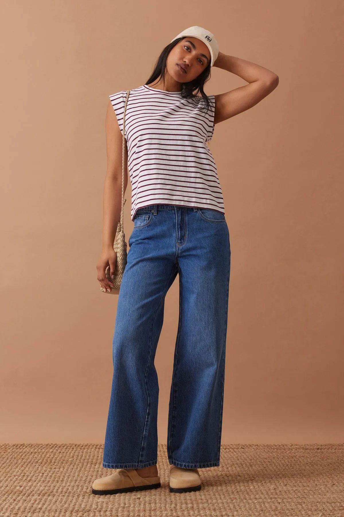 Ceres Life EXTENDED SHOULDER TEE/WHITE/POMEGRANATE STRIPE