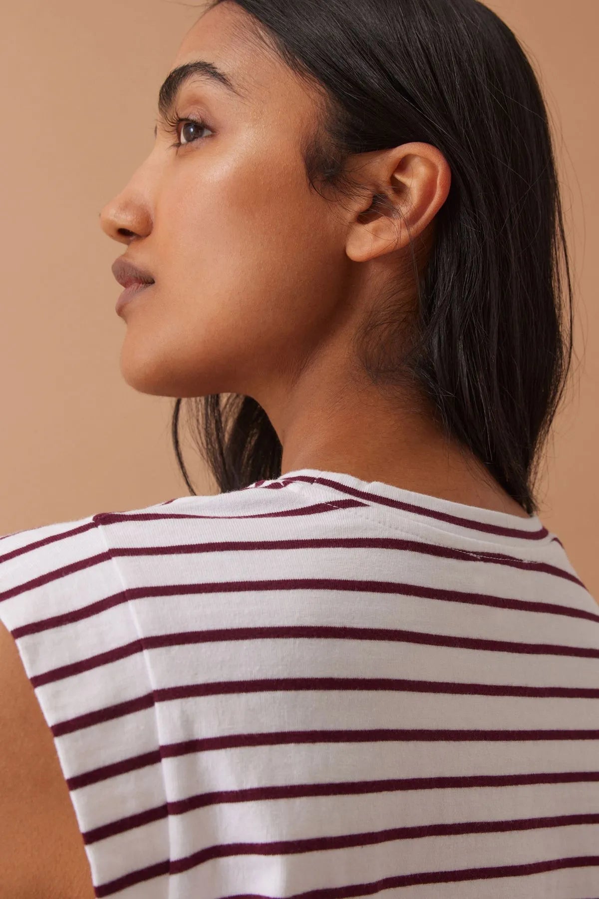 Ceres Life EXTENDED SHOULDER TEE/WHITE/POMEGRANATE STRIPE