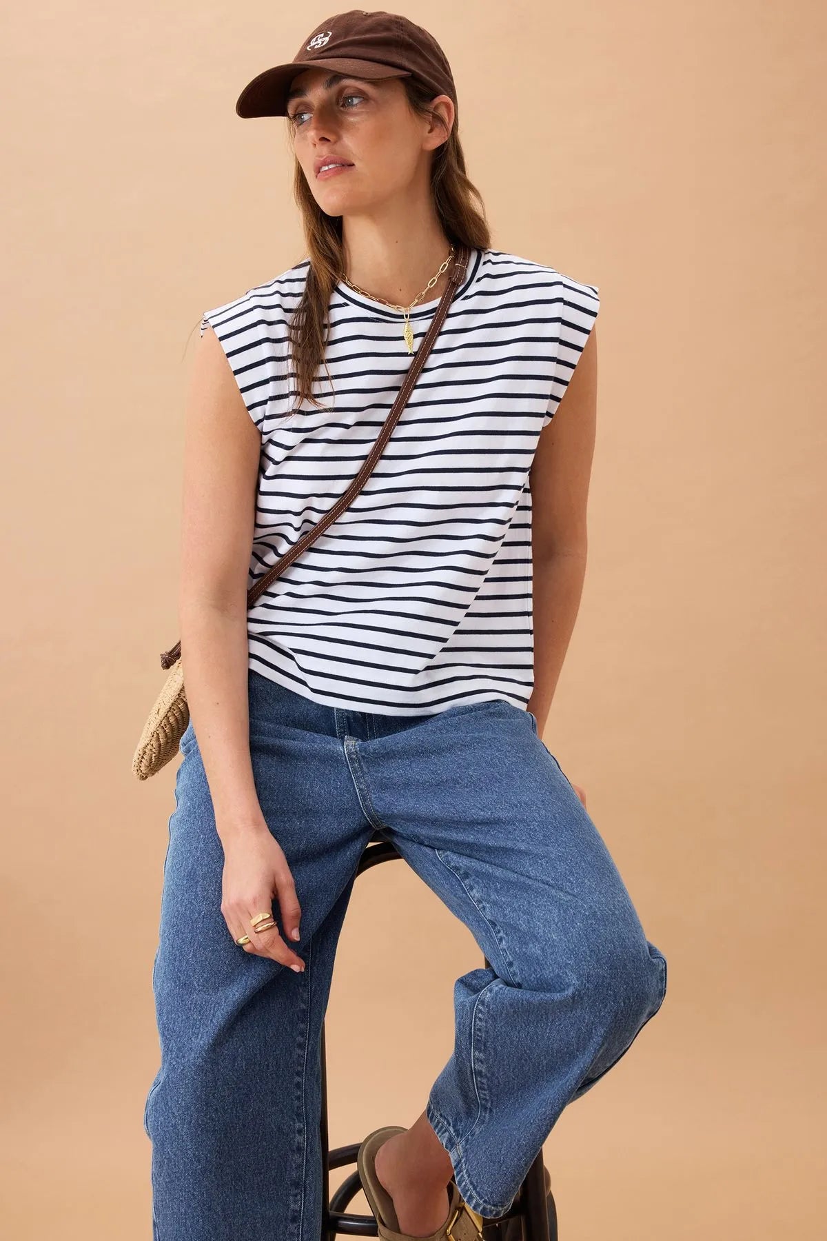 Ceres Life EXTENDED SHOULDER TEE/WHITE/FRENCH NAVY STRIPE