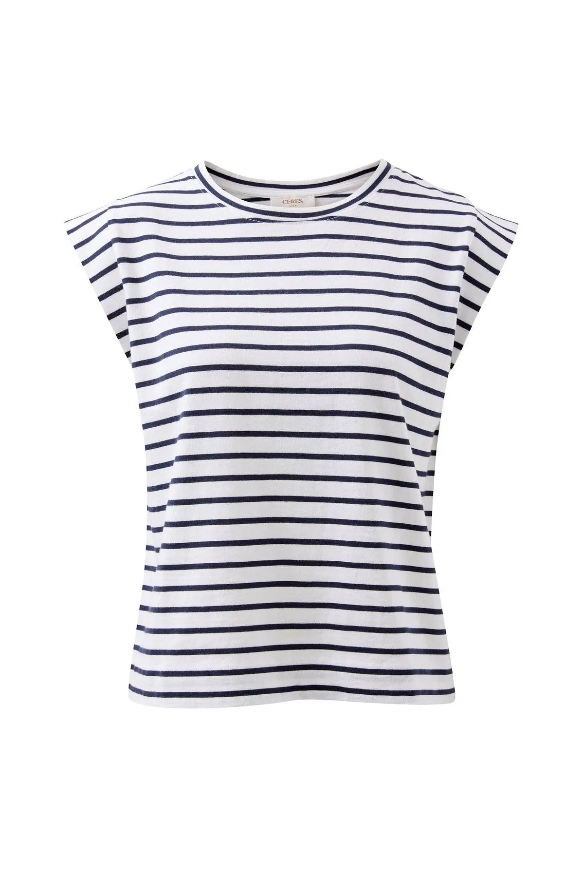 Ceres Life EXTENDED SHOULDER TEE/WHITE/FRENCH NAVY STRIPE