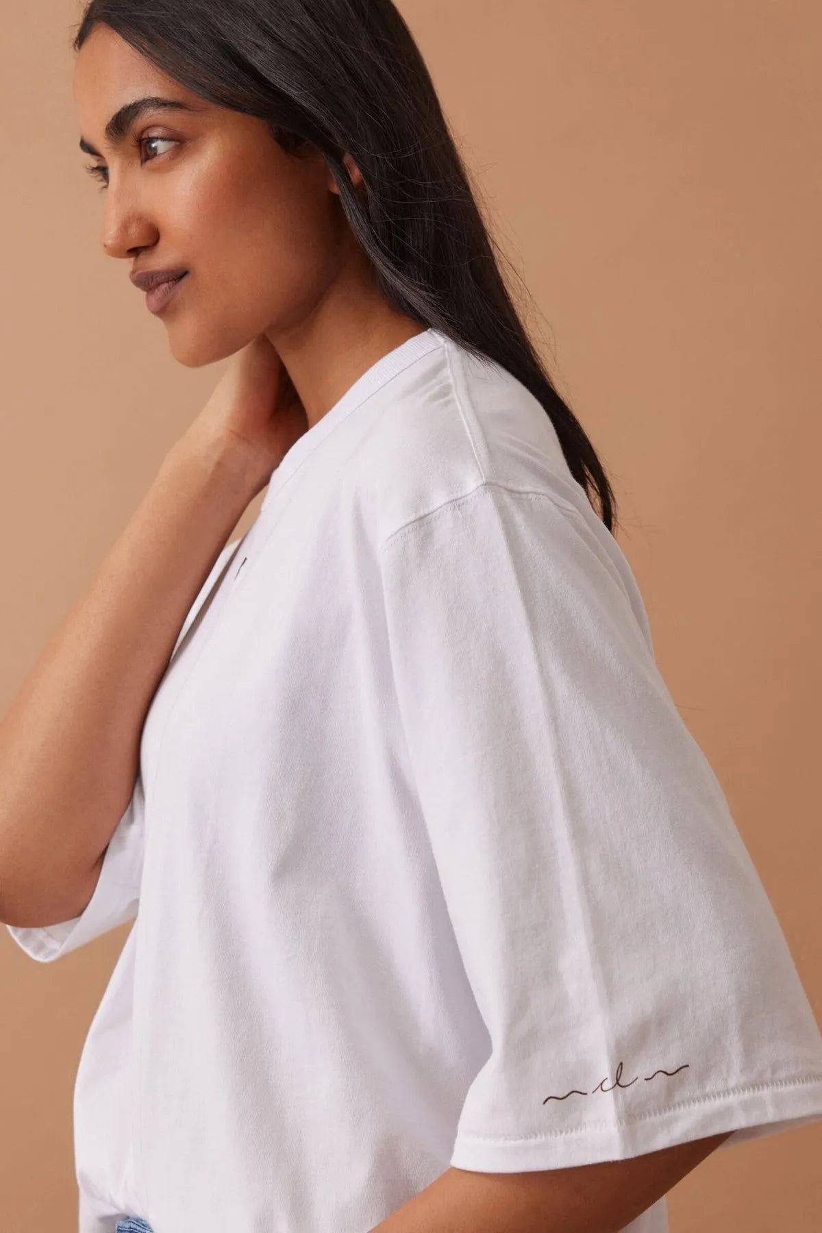 Ceres Life Liv Oversized Tee in White with CL chocolate embroidery