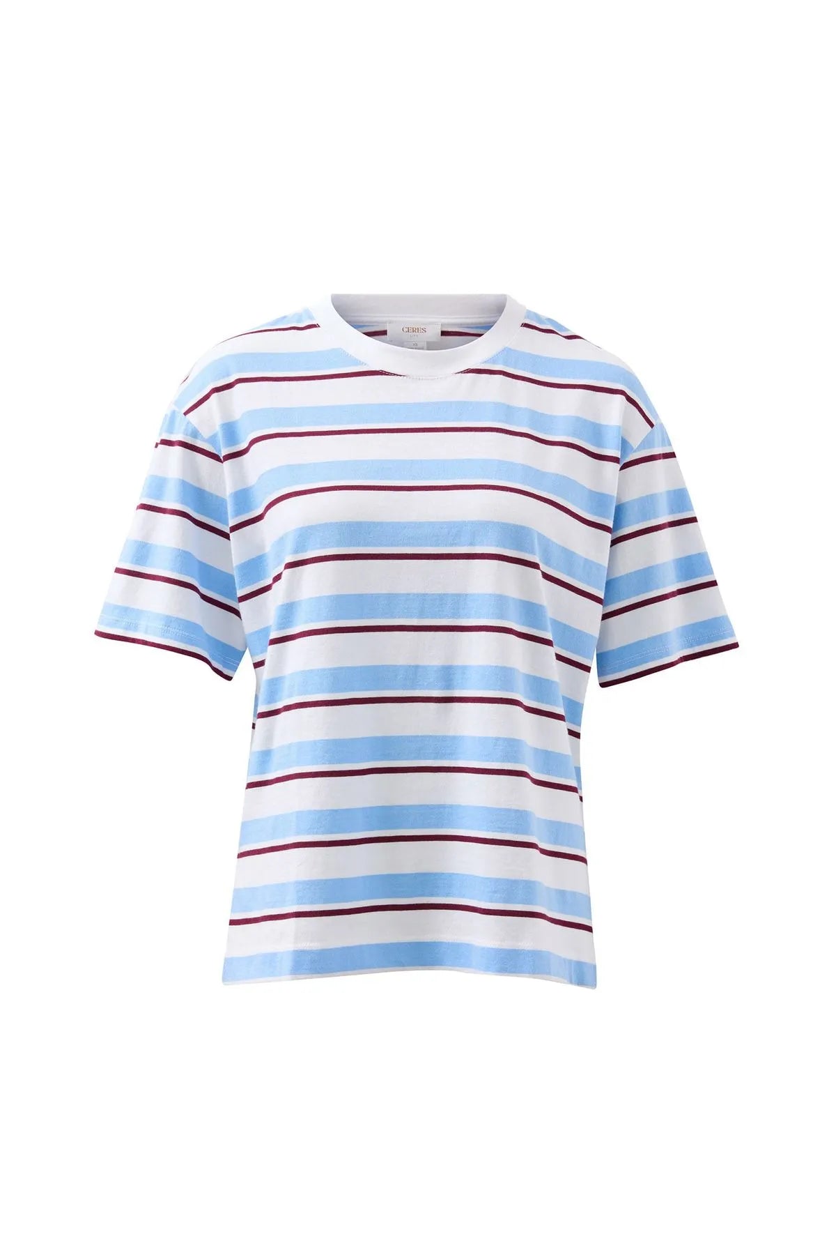 Ceres Life Stevie Slouchy Tee in Powder Pomegranate Retro Stripe