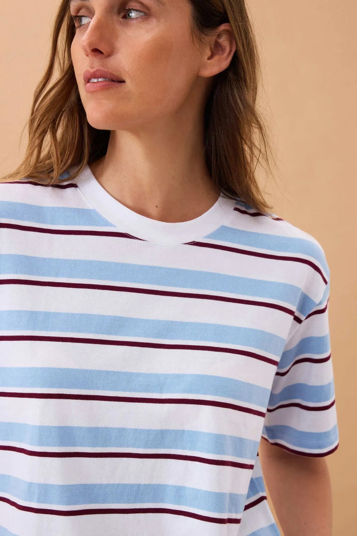 Ceres Life Stevie Slouchy Tee in Powder Pomegranate Retro Stripe