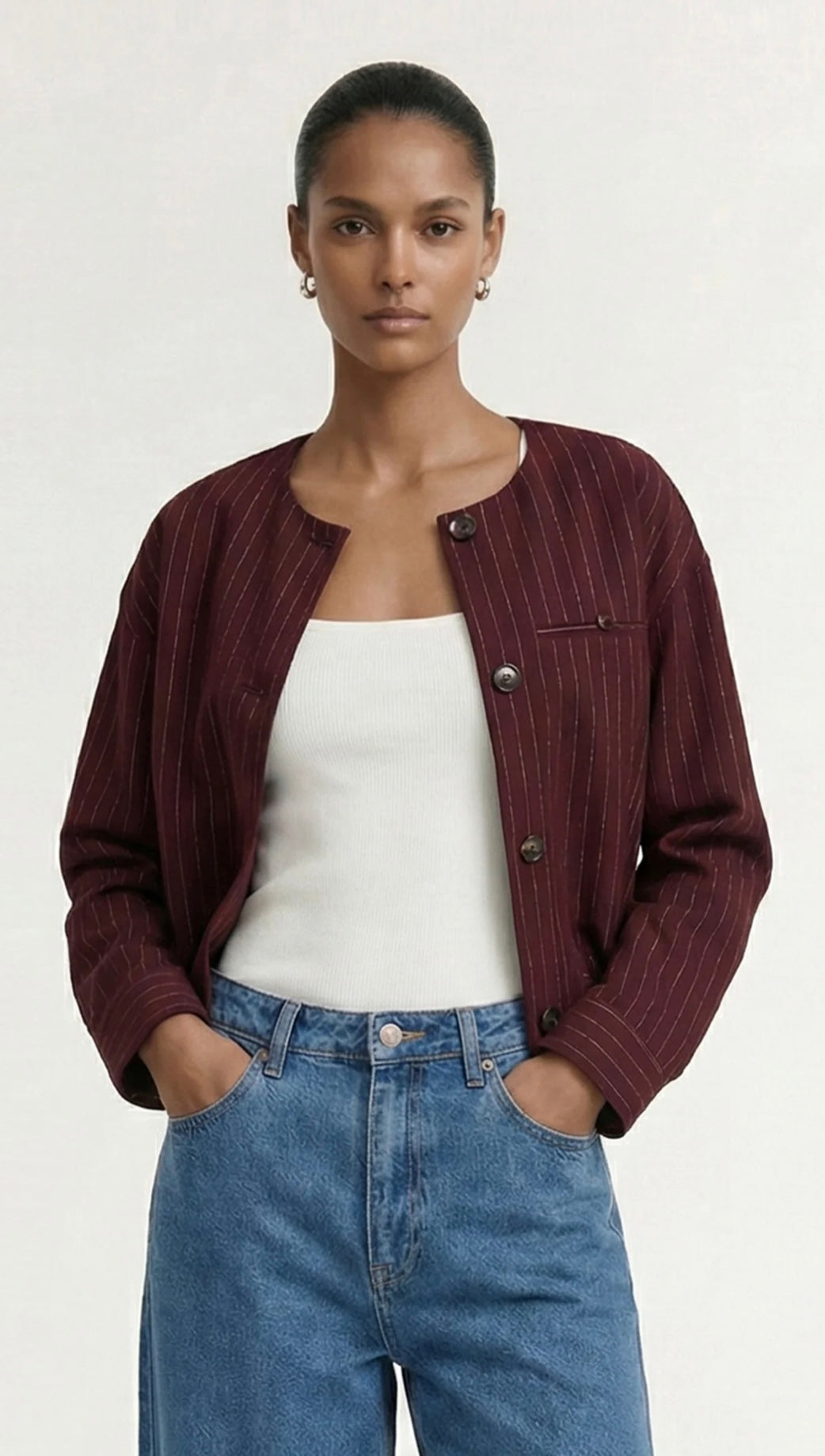 Reed Crop Jacket - Burgundy Stripe