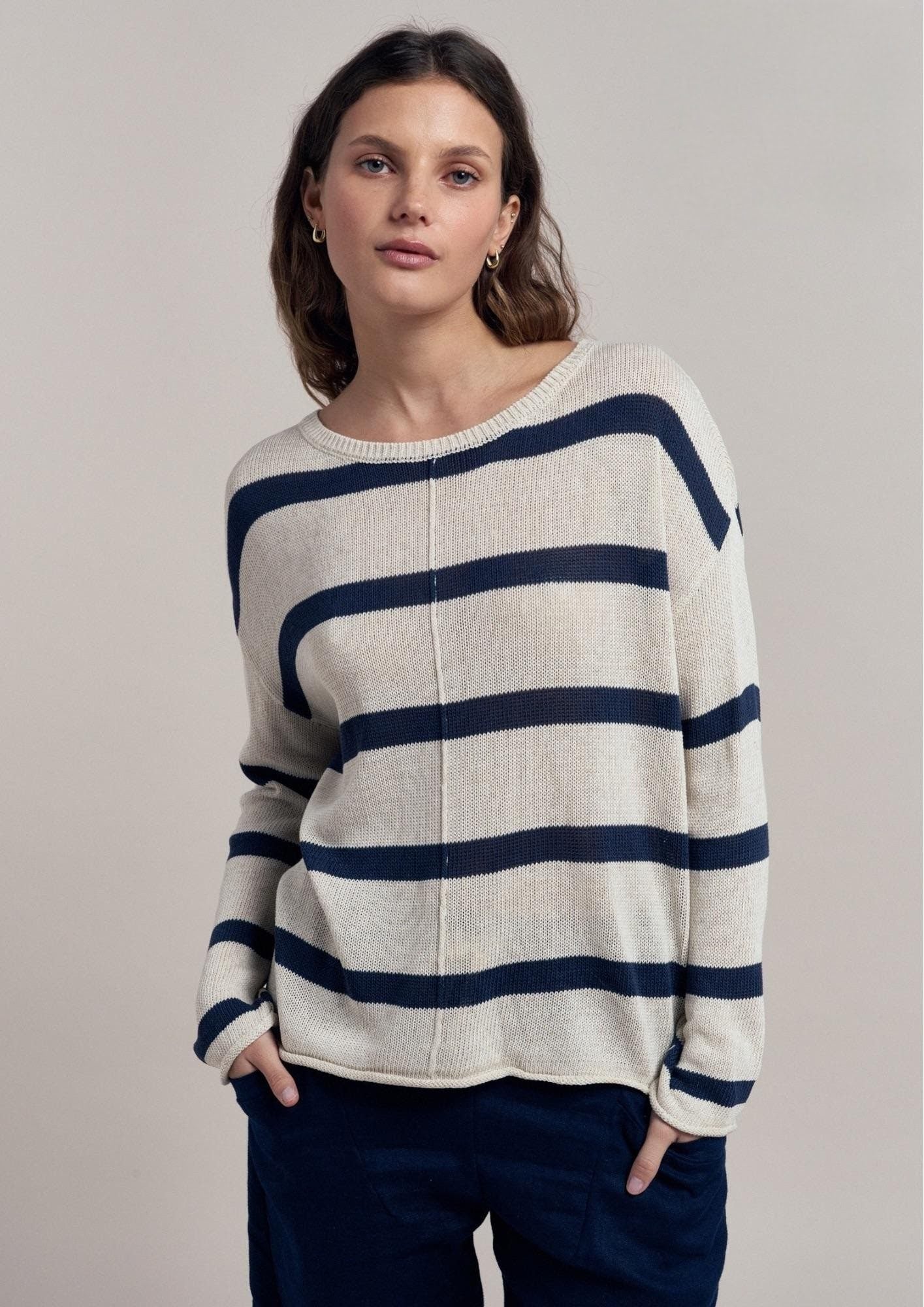 Little Lies Ivy Knit Natural and Navy Stripe