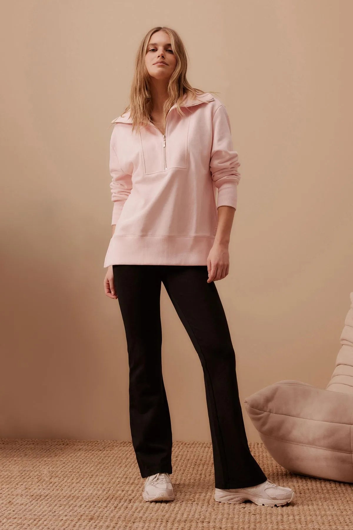 Ceres Life Isabella Half Zip Sweat in Shell Pink