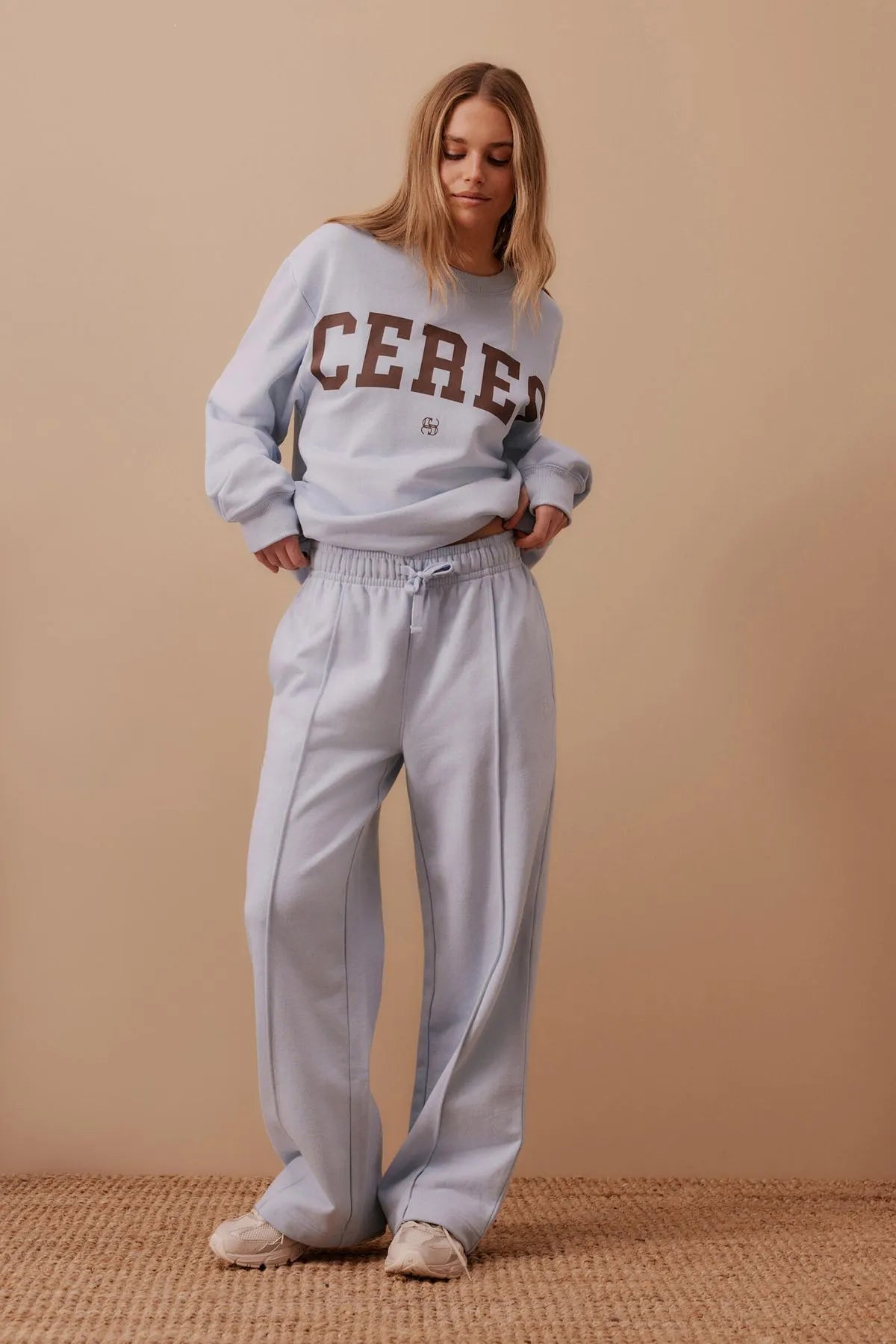 Ceres Life Gracie Pintuck Tracksuit Pants in Chalk Blue