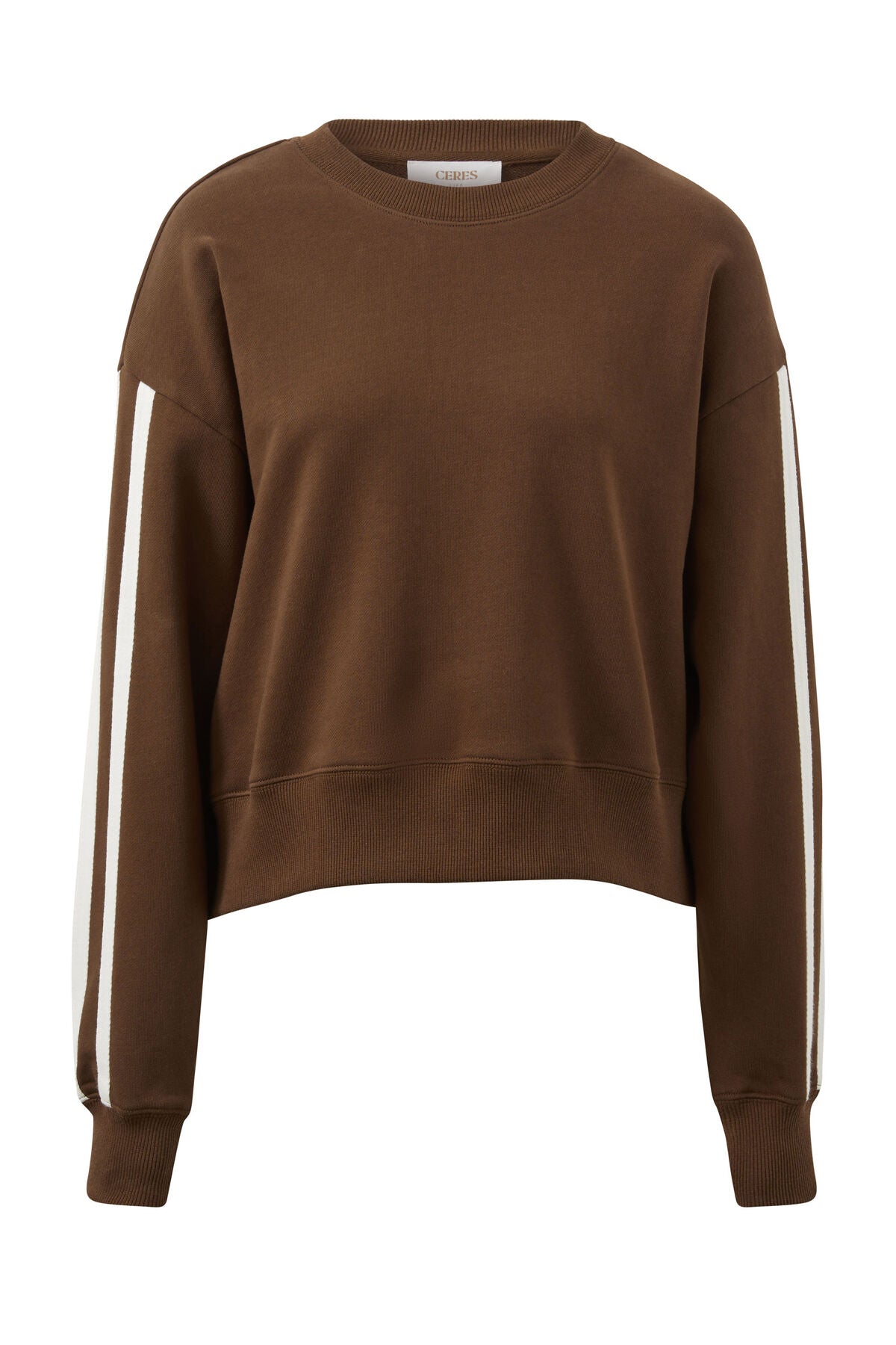 Ceres Life Sporty Slouchy Crew - Chocolate Side Stripe