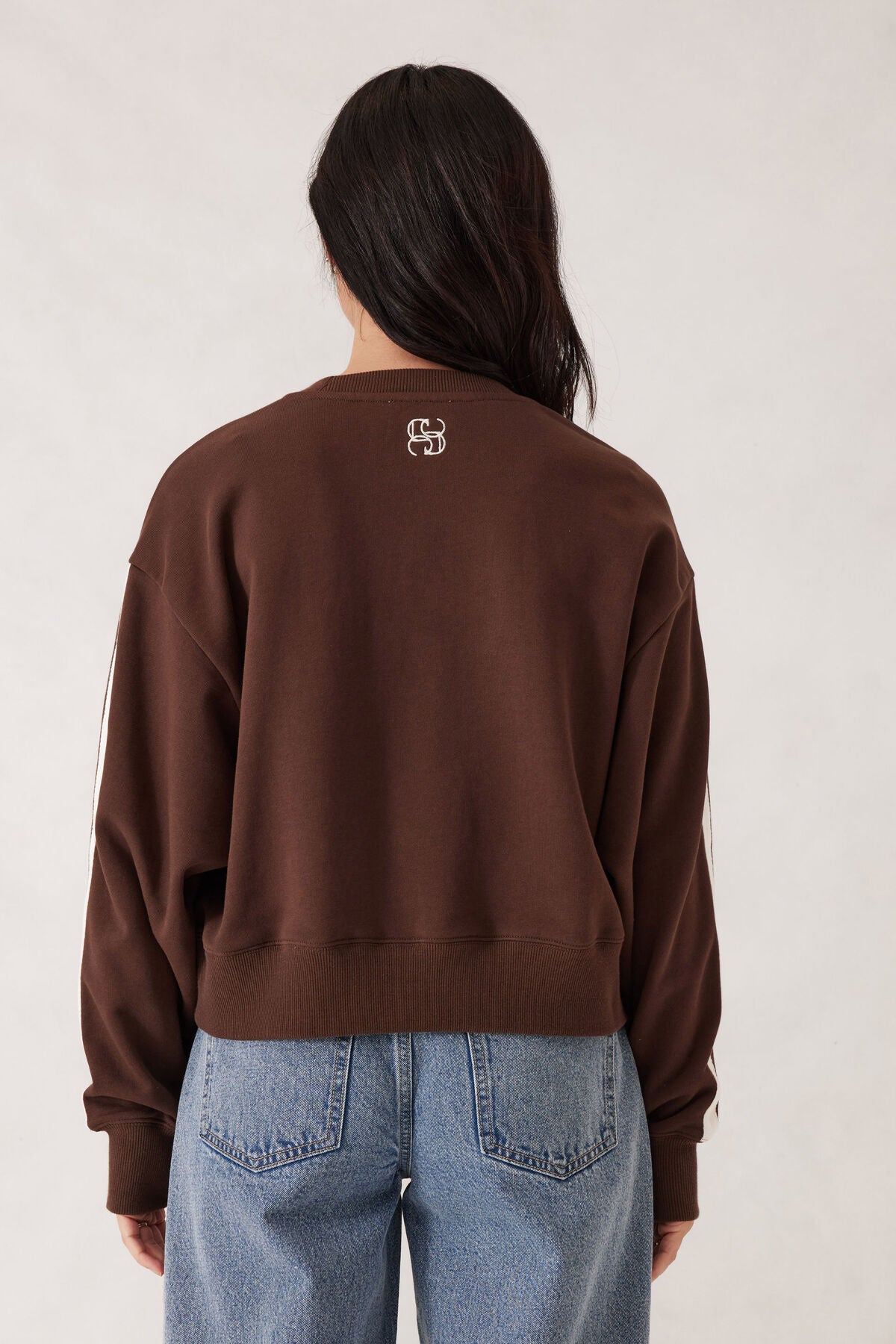 Ceres Life Sporty Slouchy Crew - Chocolate Side Stripe