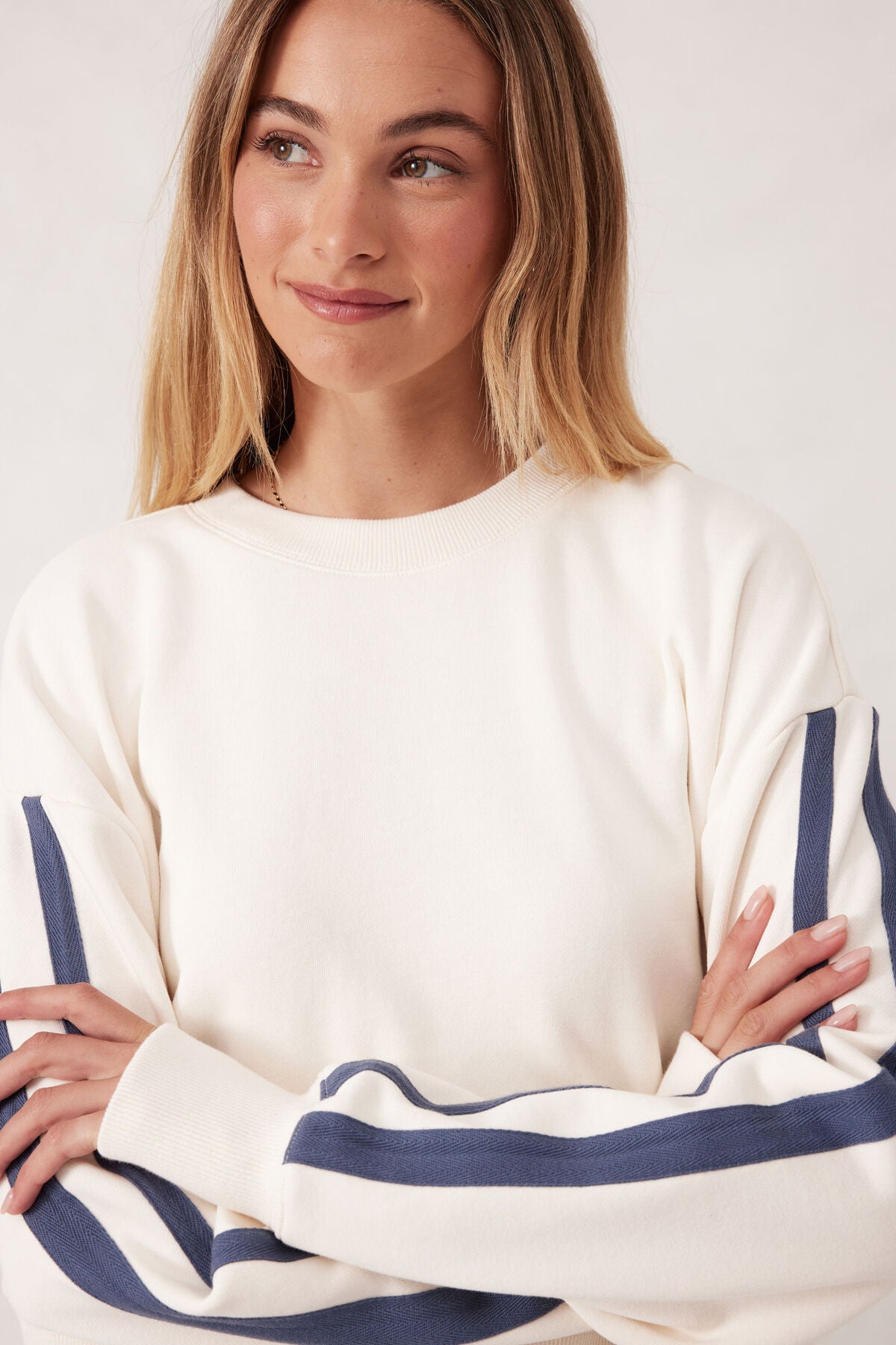 Ceres Life Sporty Slouchy Crew in Winter White Stripe