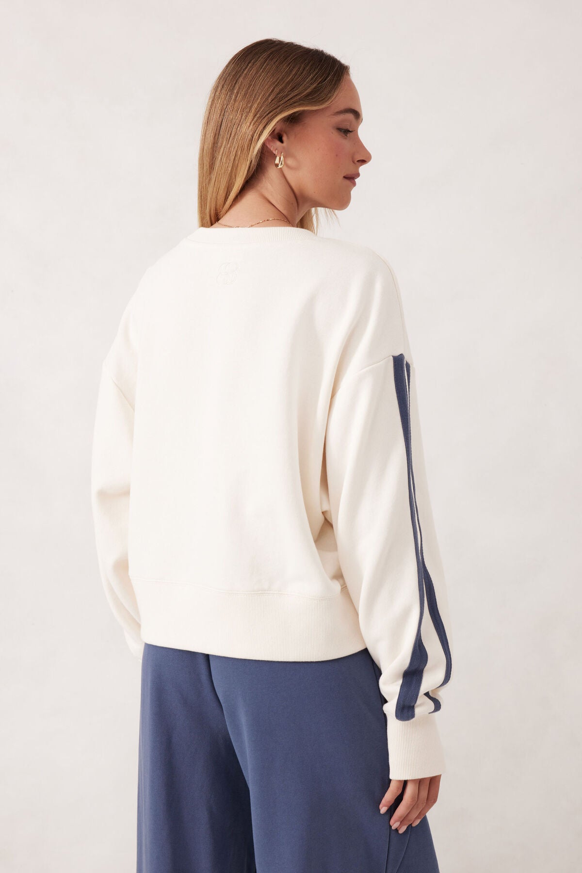 Ceres Life Sporty Slouchy Crew in Winter White Stripe