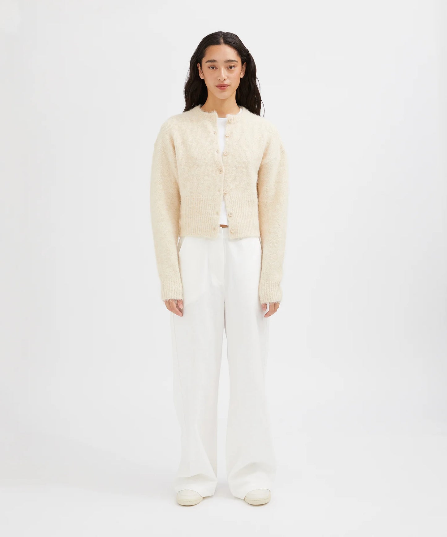 Holiday Shop Fluffy Knit Cardigan in Oatmeal