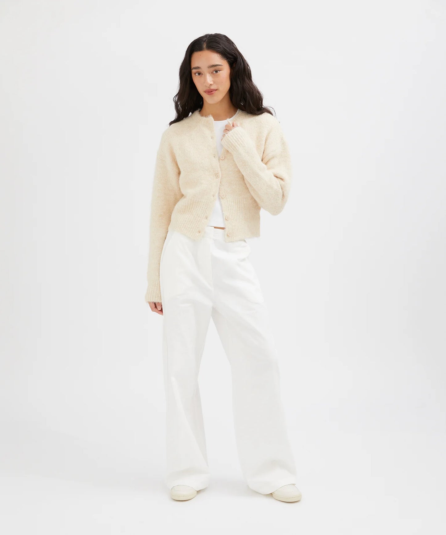 Holiday Shop Fluffy Knit Cardigan in Oatmeal