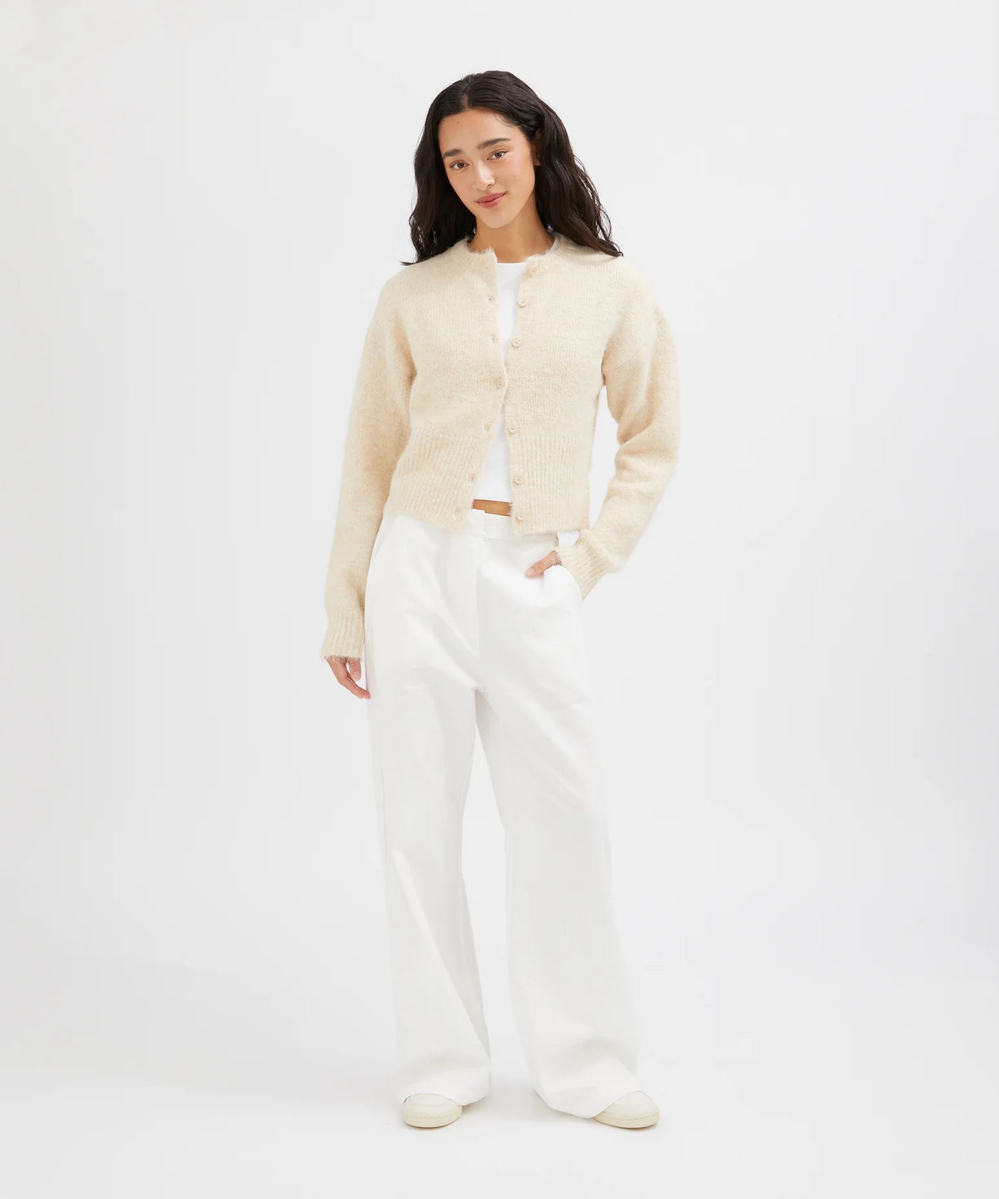 Holiday Shop Fluffy Knit Cardigan in Oatmeal