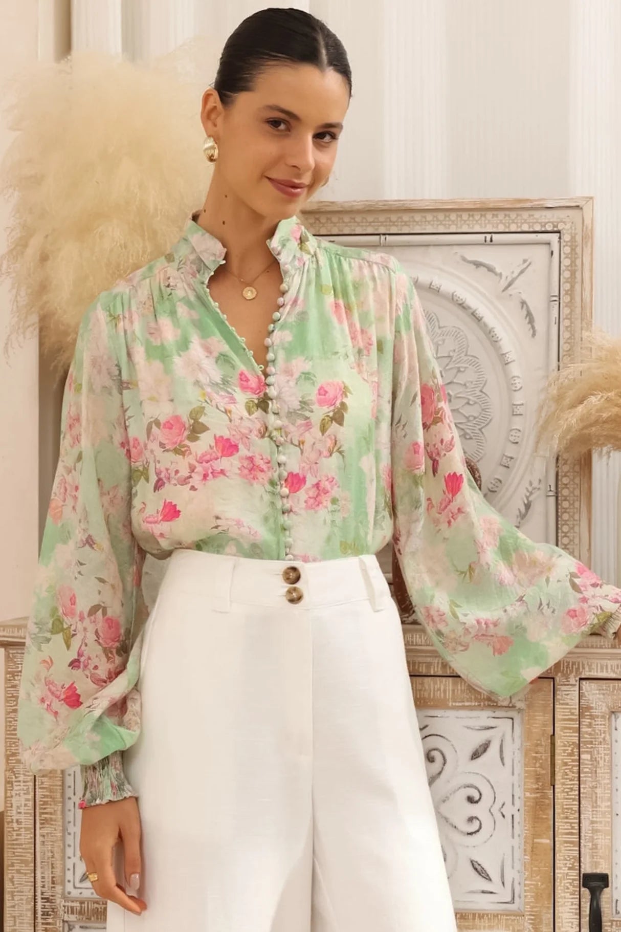 Raylene Shirt in Green Floral