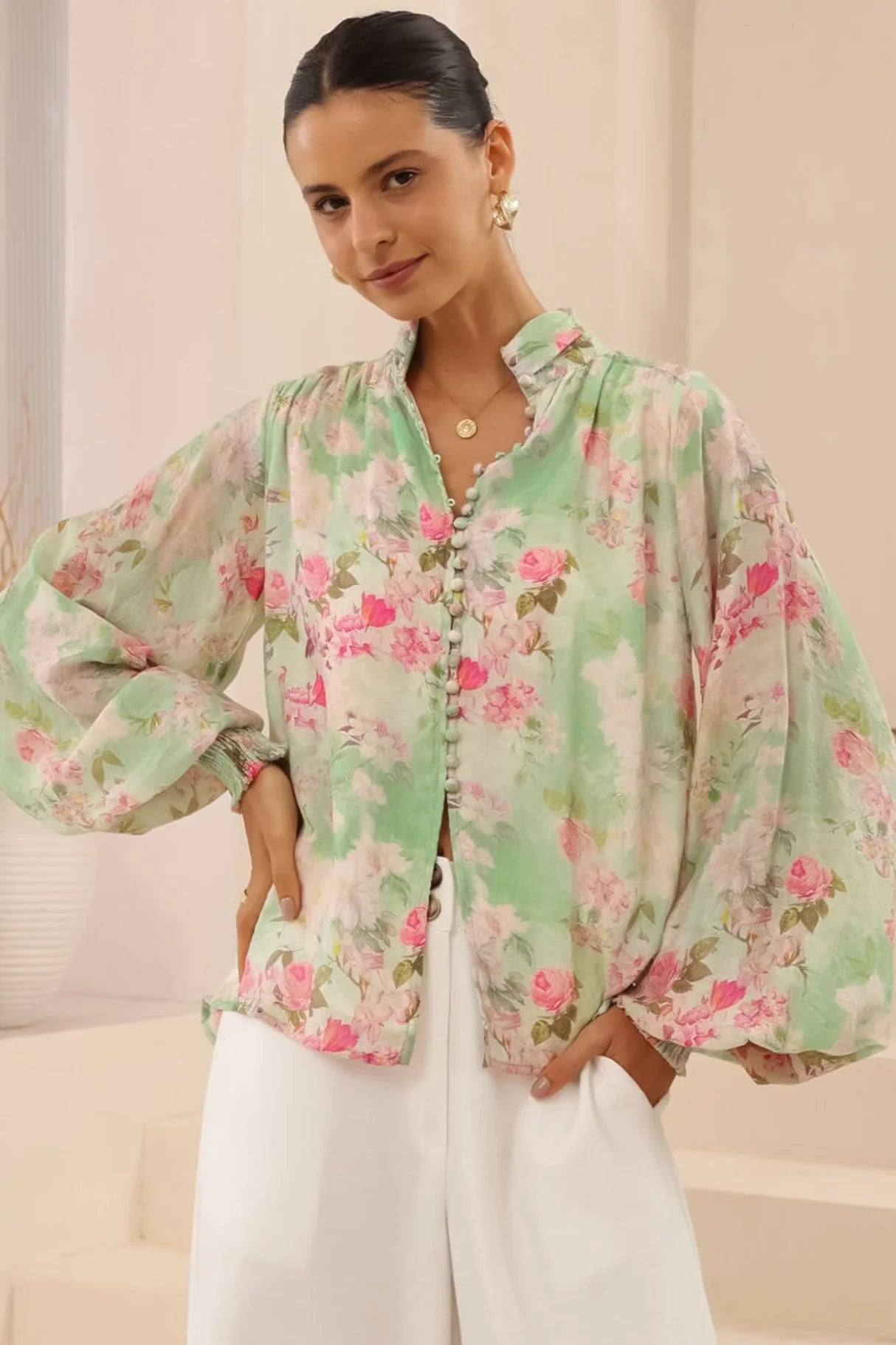 Raylene Shirt in Green Floral