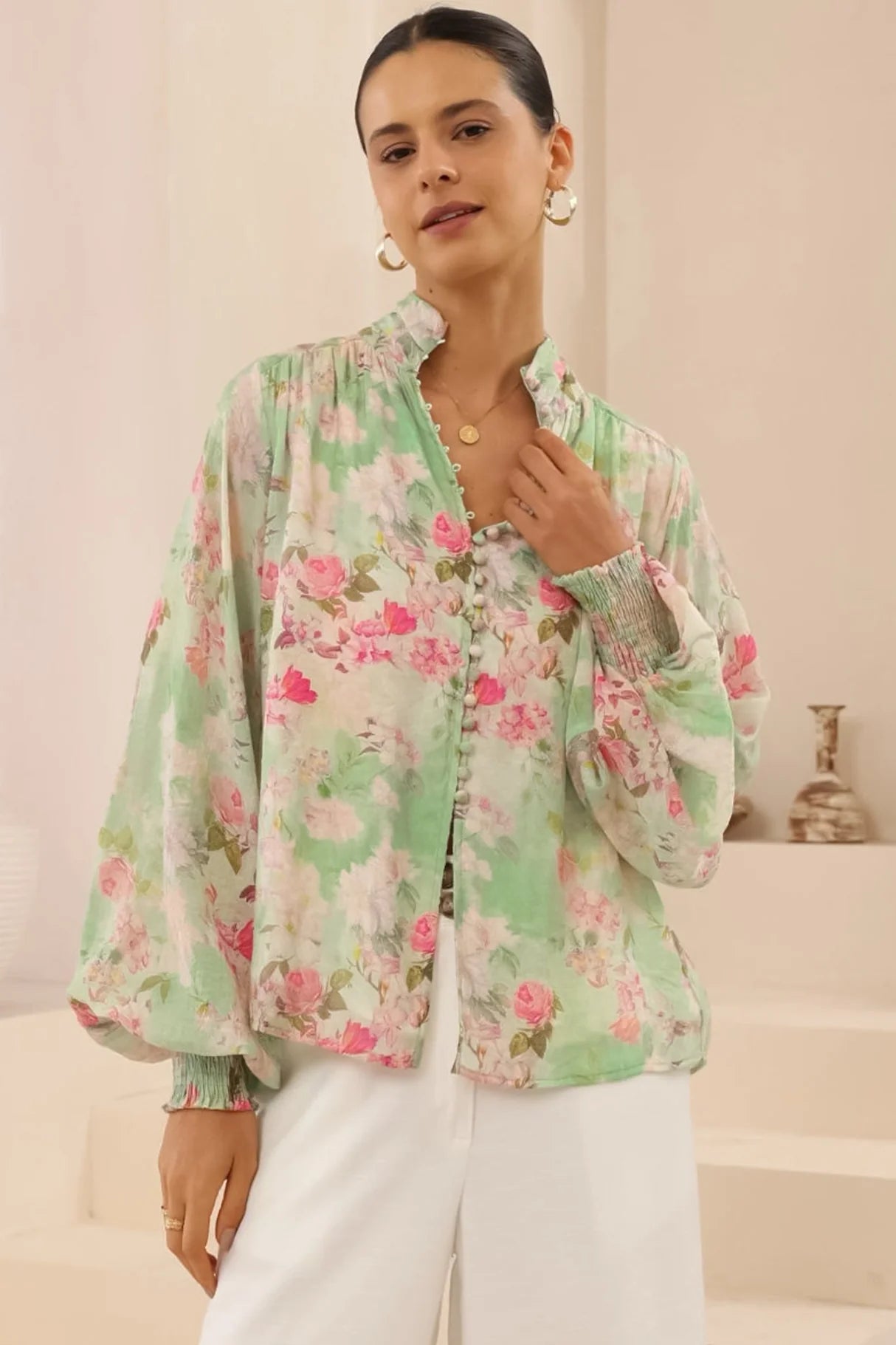 Raylene Shirt in Green Floral