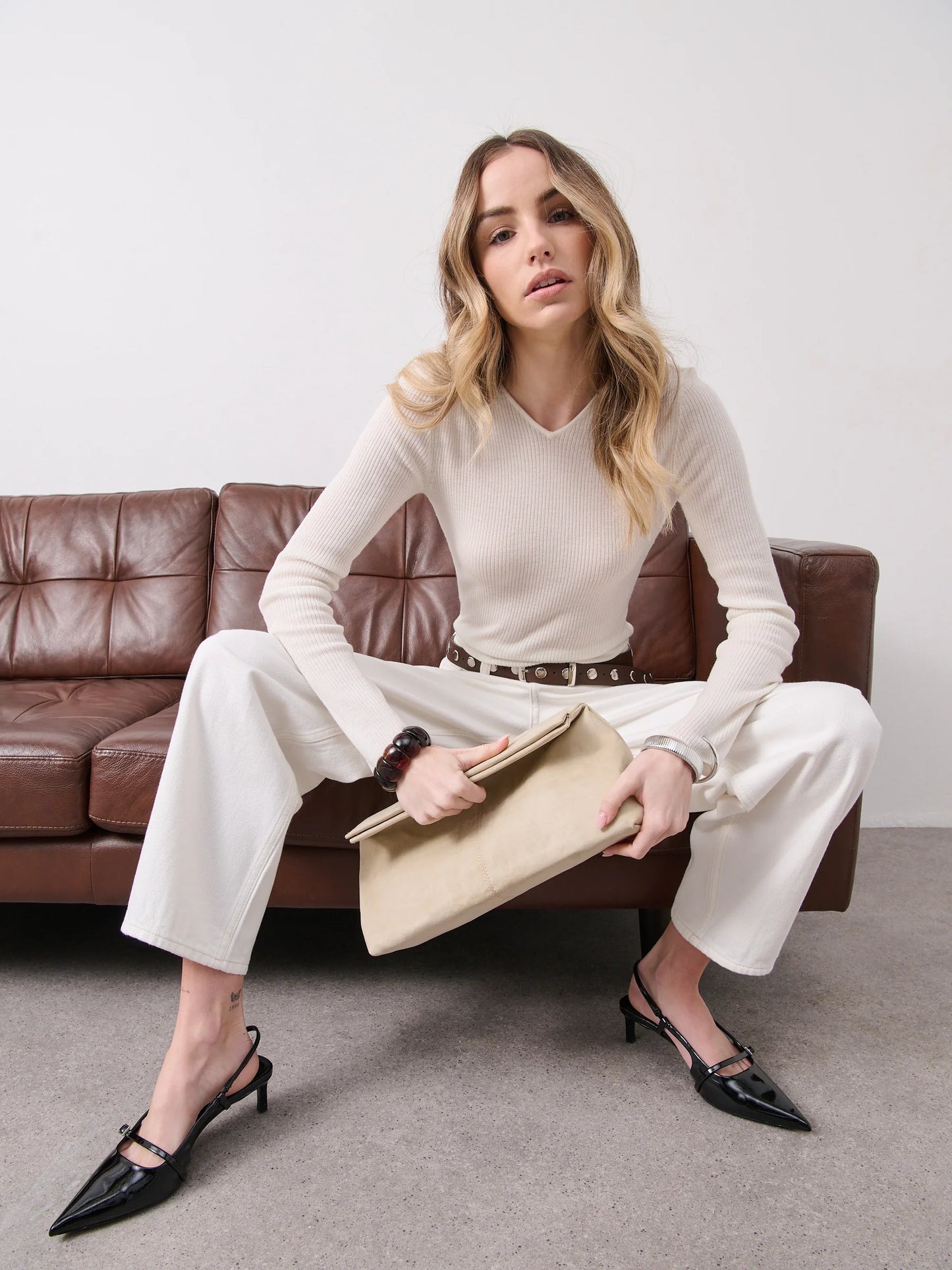 Becca Suede Clutch Bag in Beige